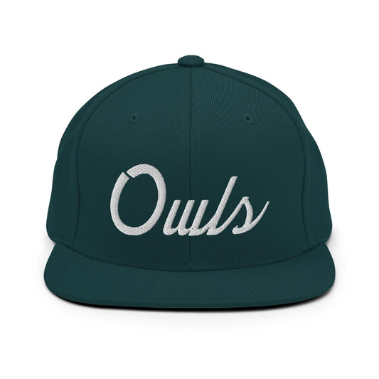 Owls School Mascot Script Snapback Hat Spruce