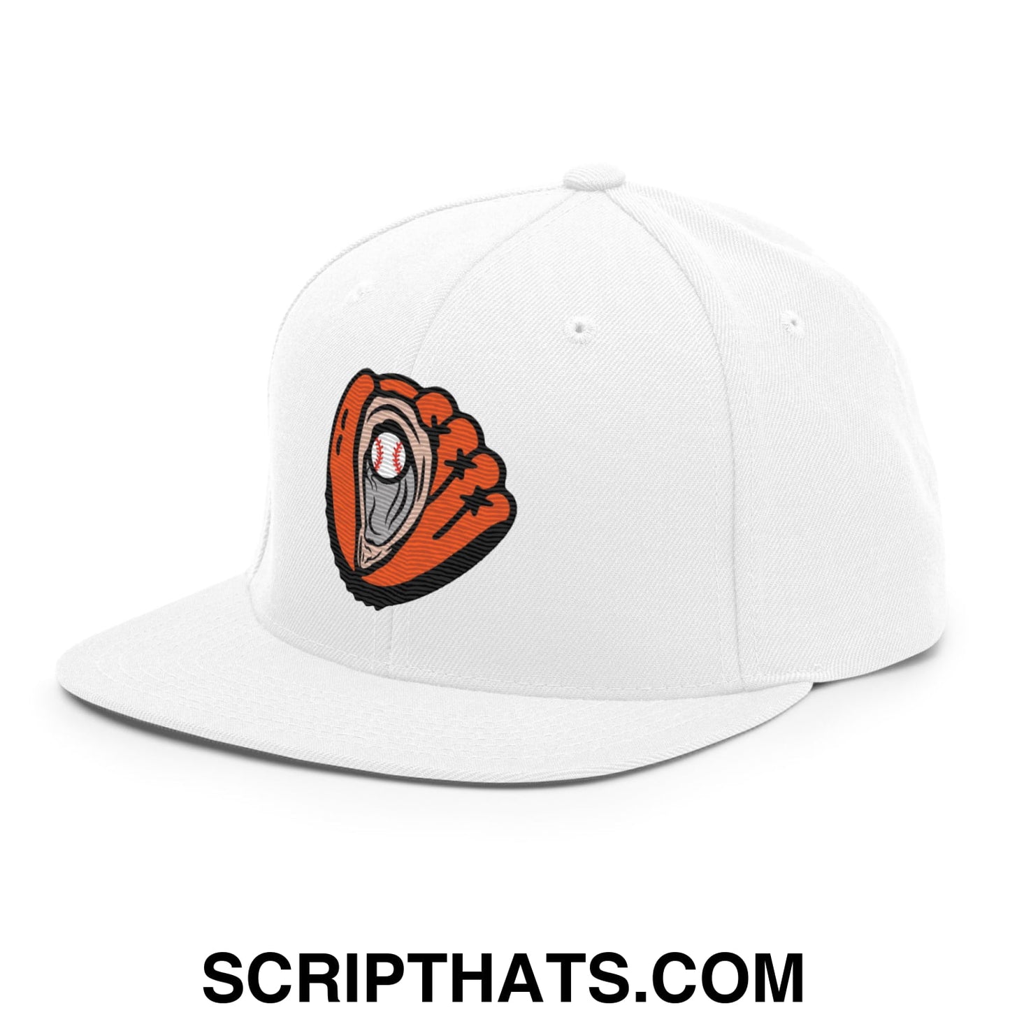 Oyster Catchers Baseball Embroidered Flat Brim Bill Snapback Hat White
