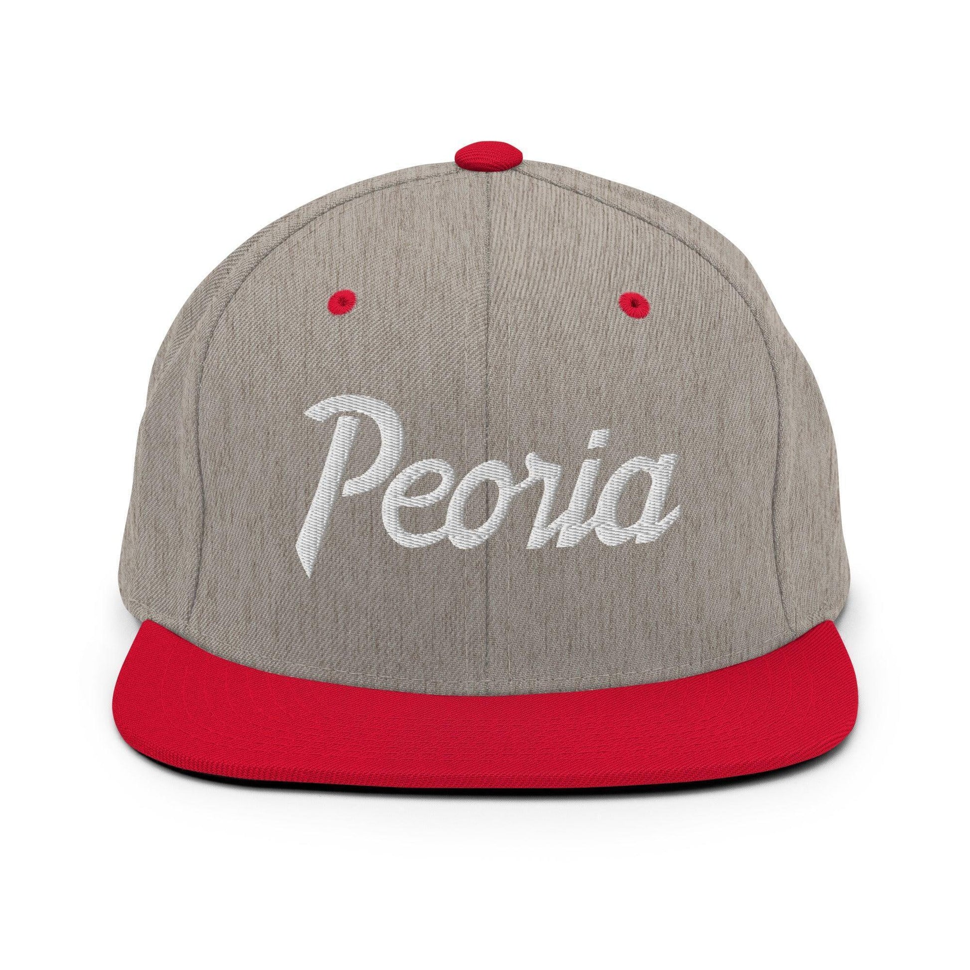 Peoria Script Snapback Hat Heather Grey/ Red