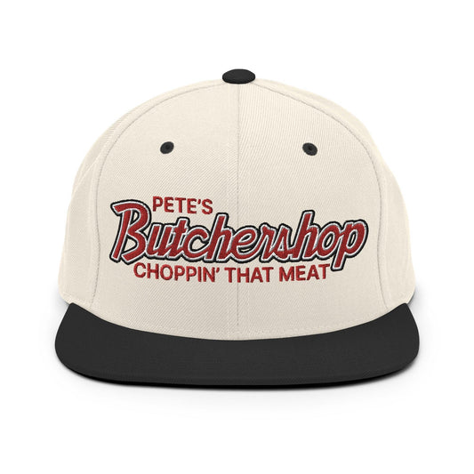 Pete's Butchershop Choppin' That Meat Script Snapback Hat Natural/ Black