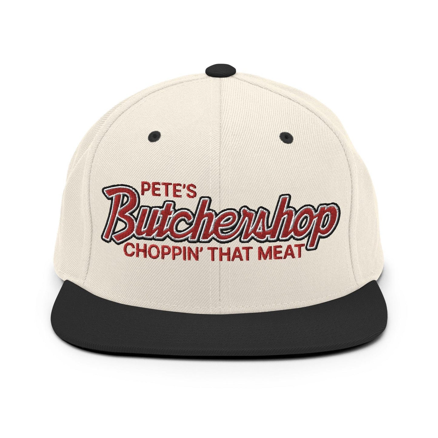 Pete's Butchershop Choppin' That Meat Script Snapback Hat Natural/ Black