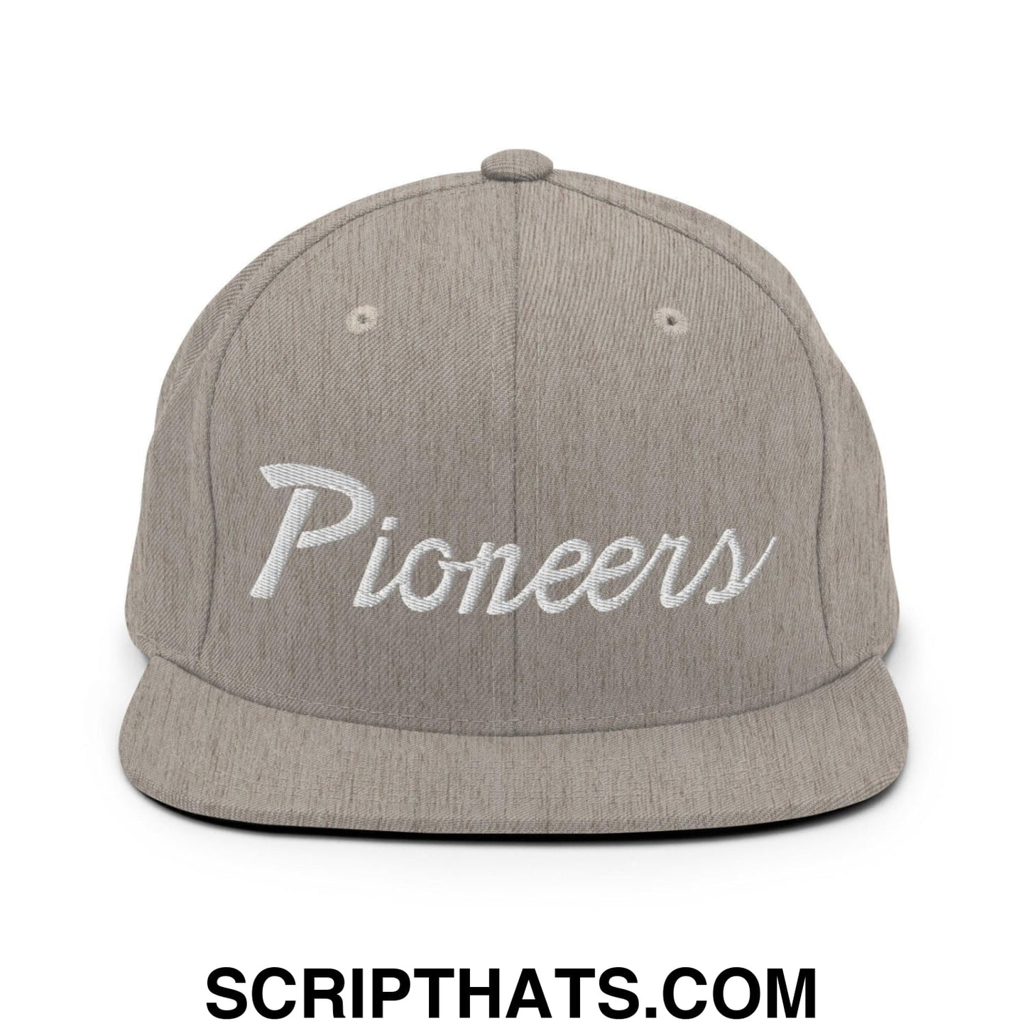 Pioneers School Mascot Script Snapback Hat Heather Grey
