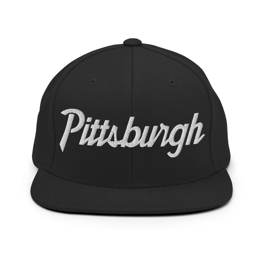 Pittsburgh Script Snapback Hat Black