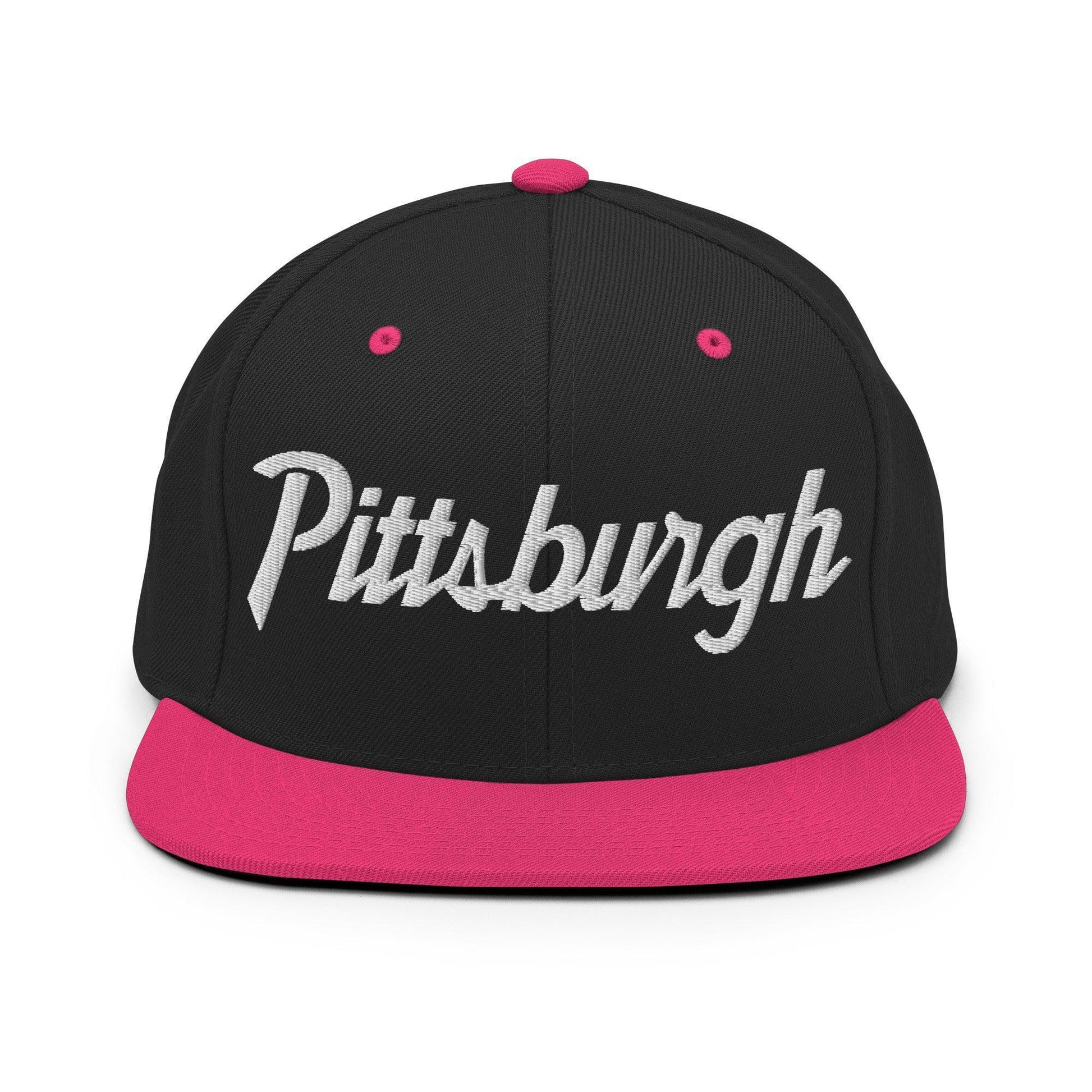Pittsburgh Script Snapback Hat Black/ Neon Pink
