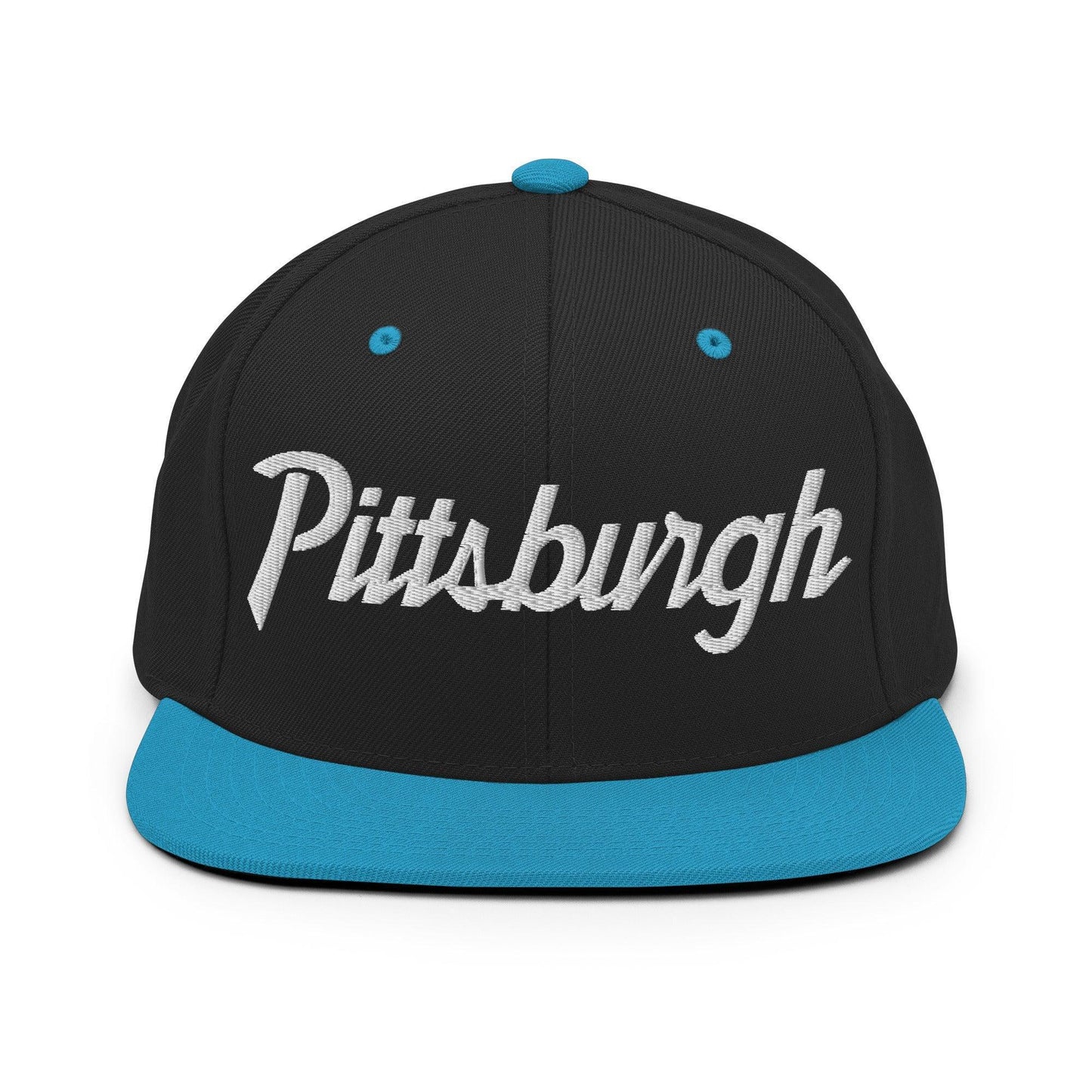 Pittsburgh Script Snapback Hat Black/ Teal