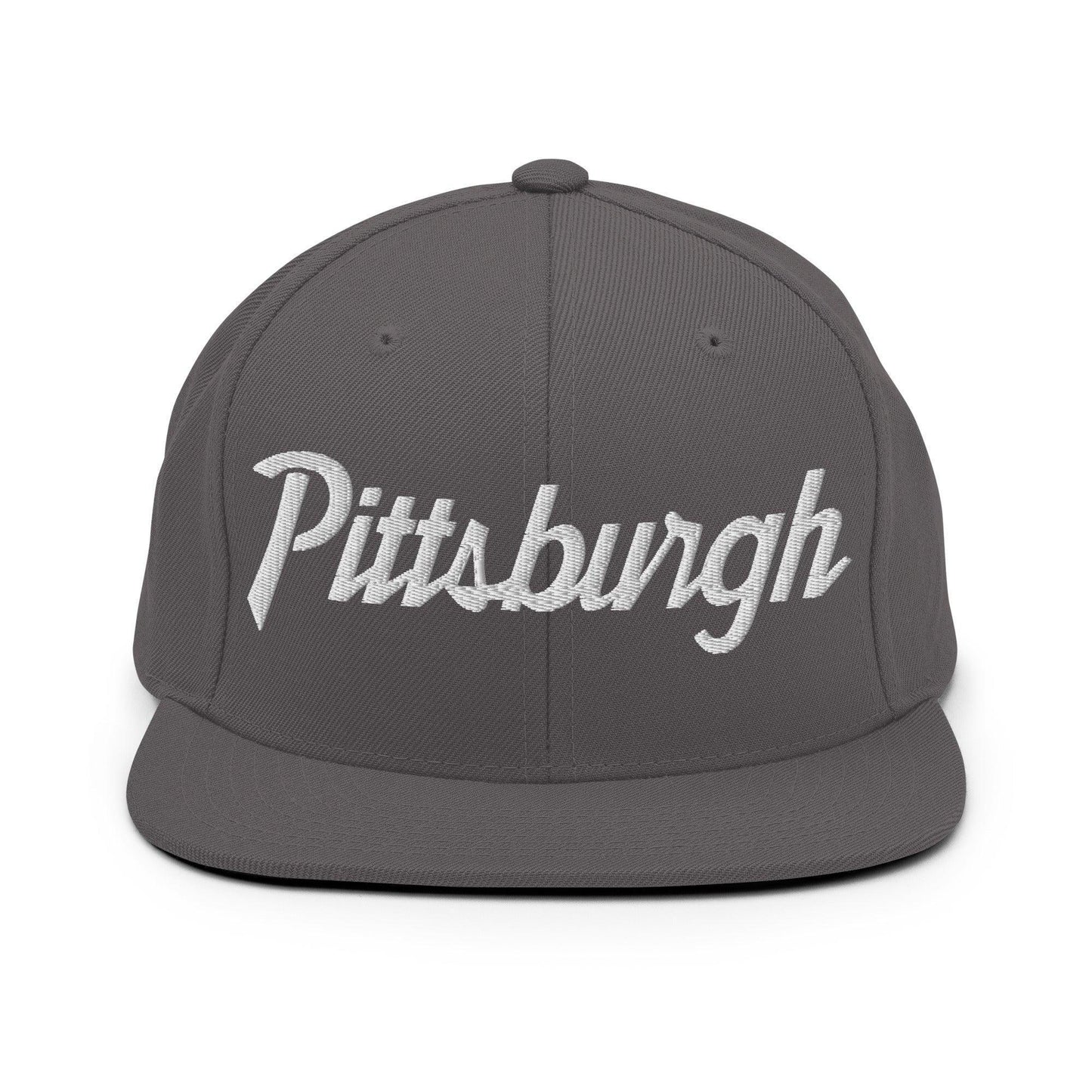 Pittsburgh Script Snapback Hat Dark Grey