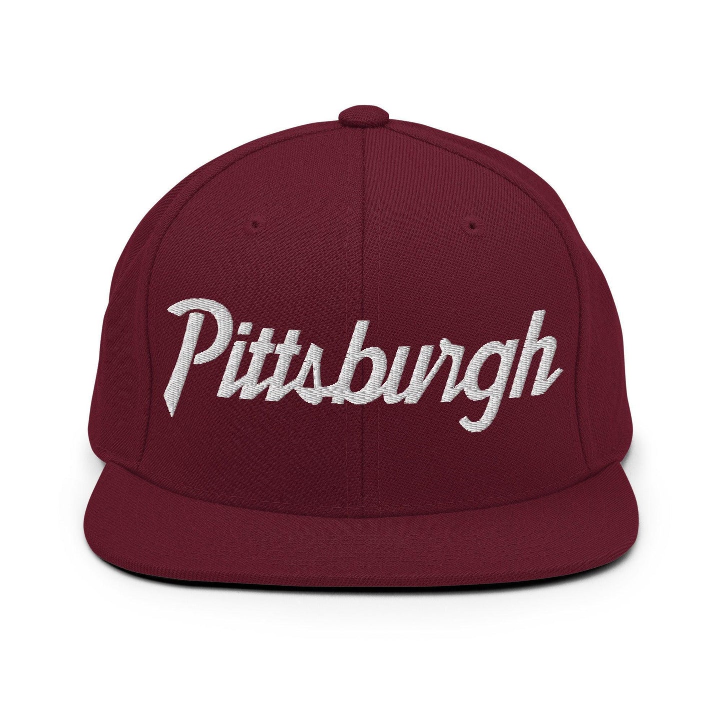 Pittsburgh Script Snapback Hat Maroon