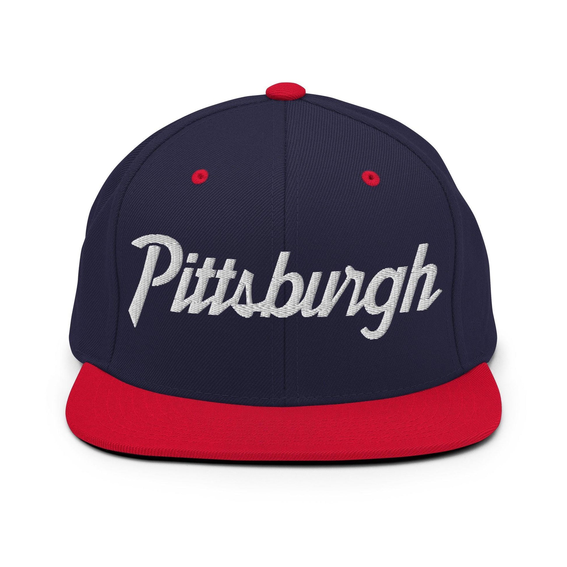 Pittsburgh Script Snapback Hat Navy/ Red