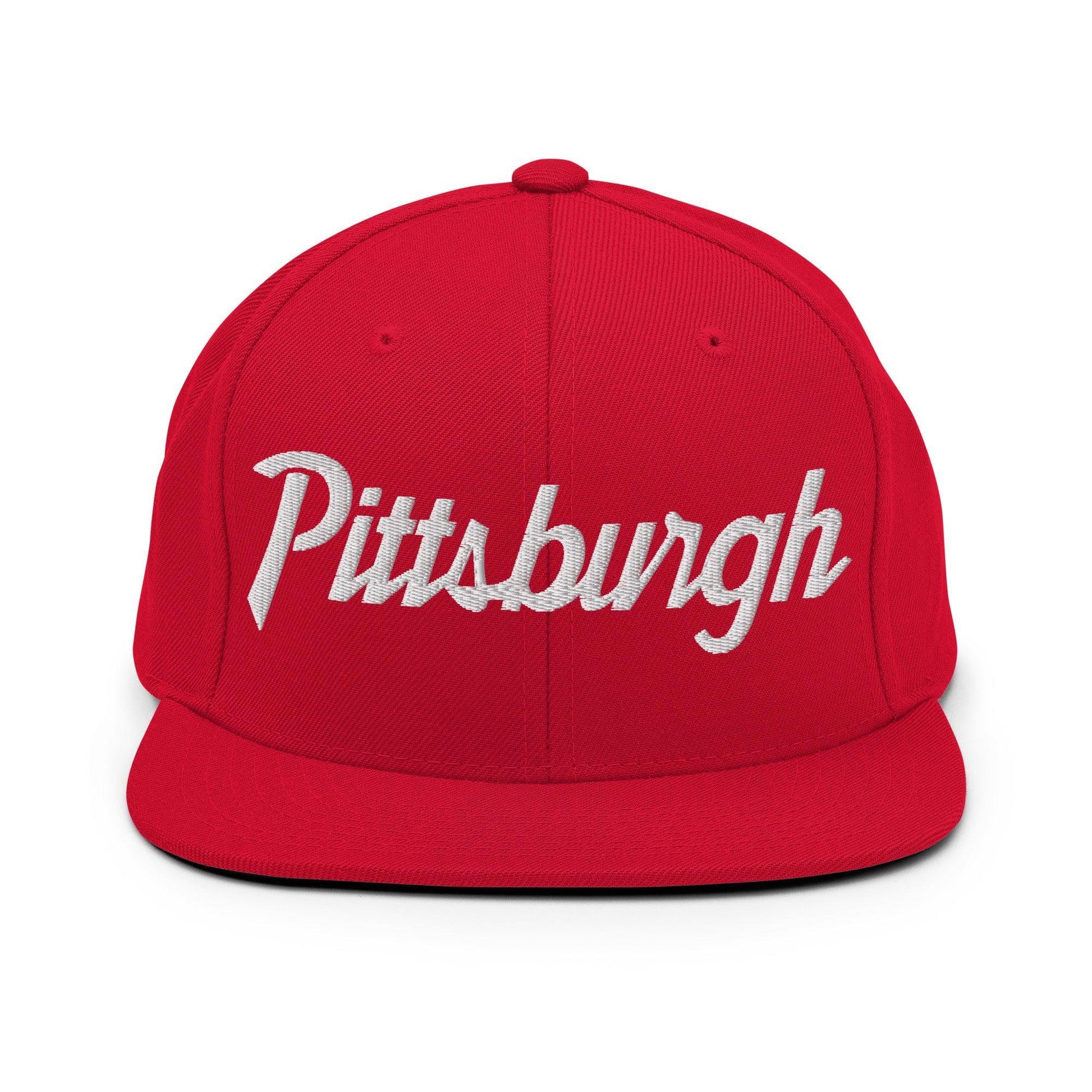 Pittsburgh Script Snapback Hat Red