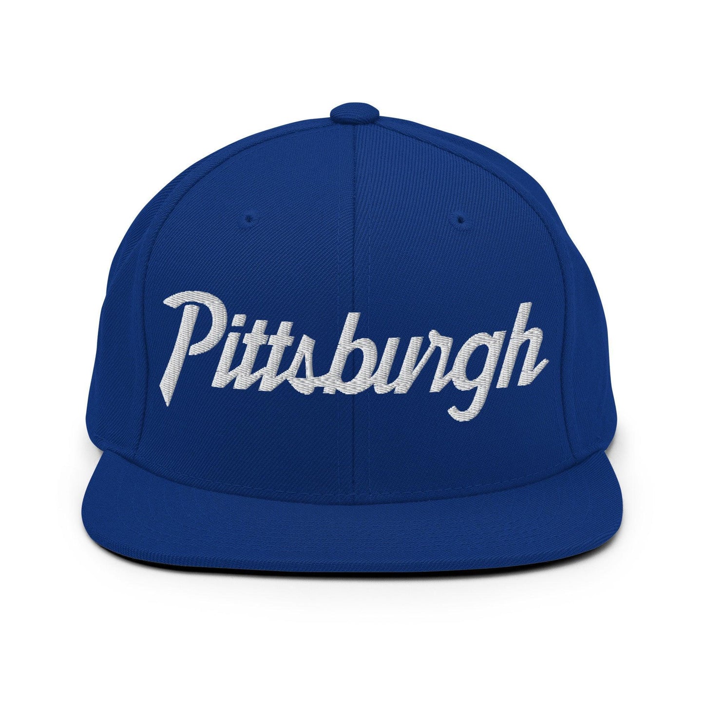 Pittsburgh Script Snapback Hat Royal Blue