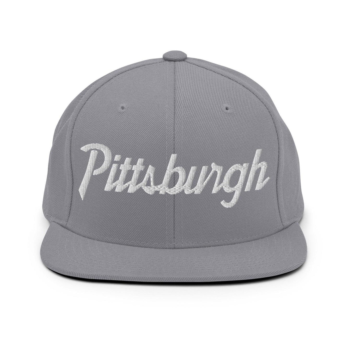 Pittsburgh Script Snapback Hat Silver