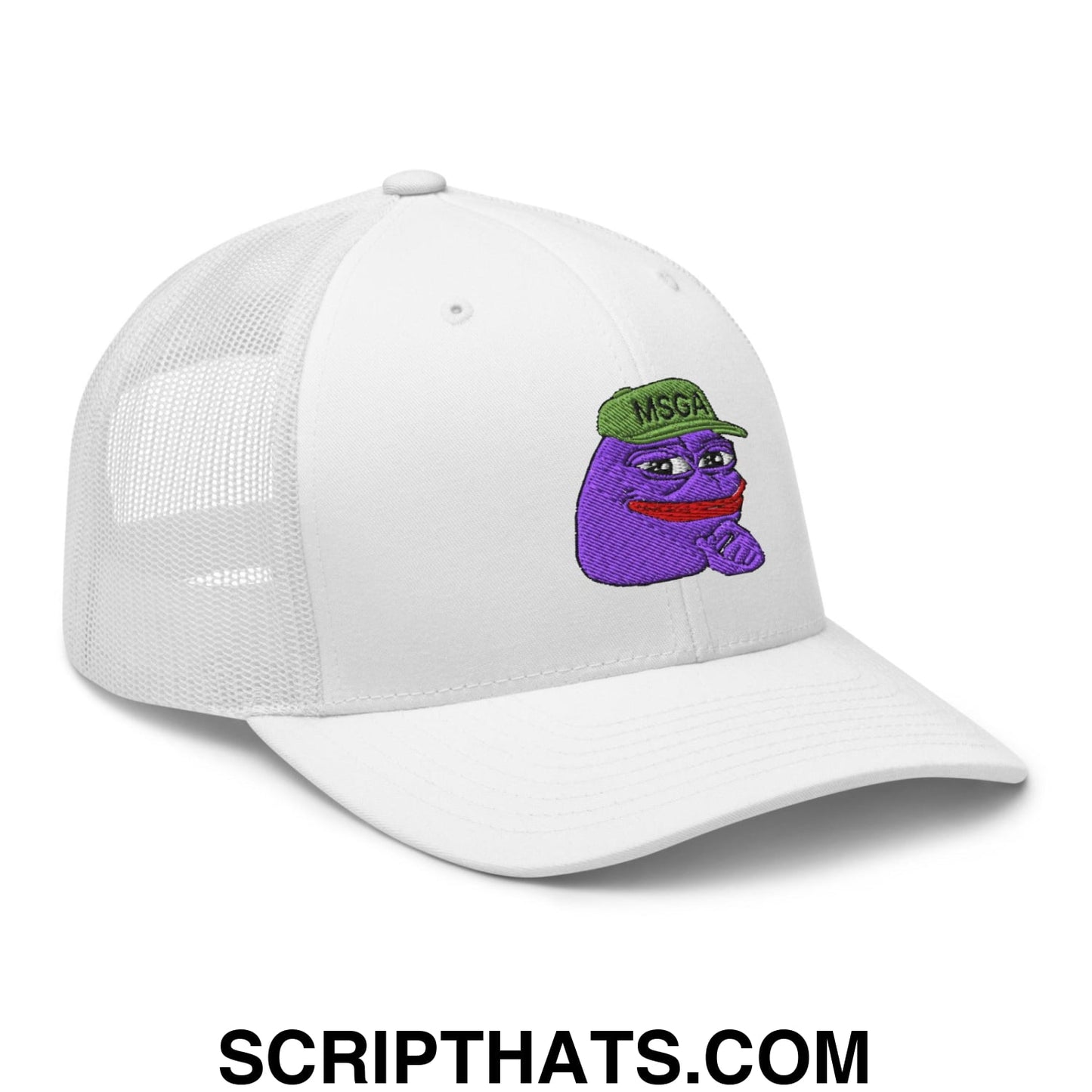 $PURPE Purple Pepe Embroidered Mesh Trucker Hat White