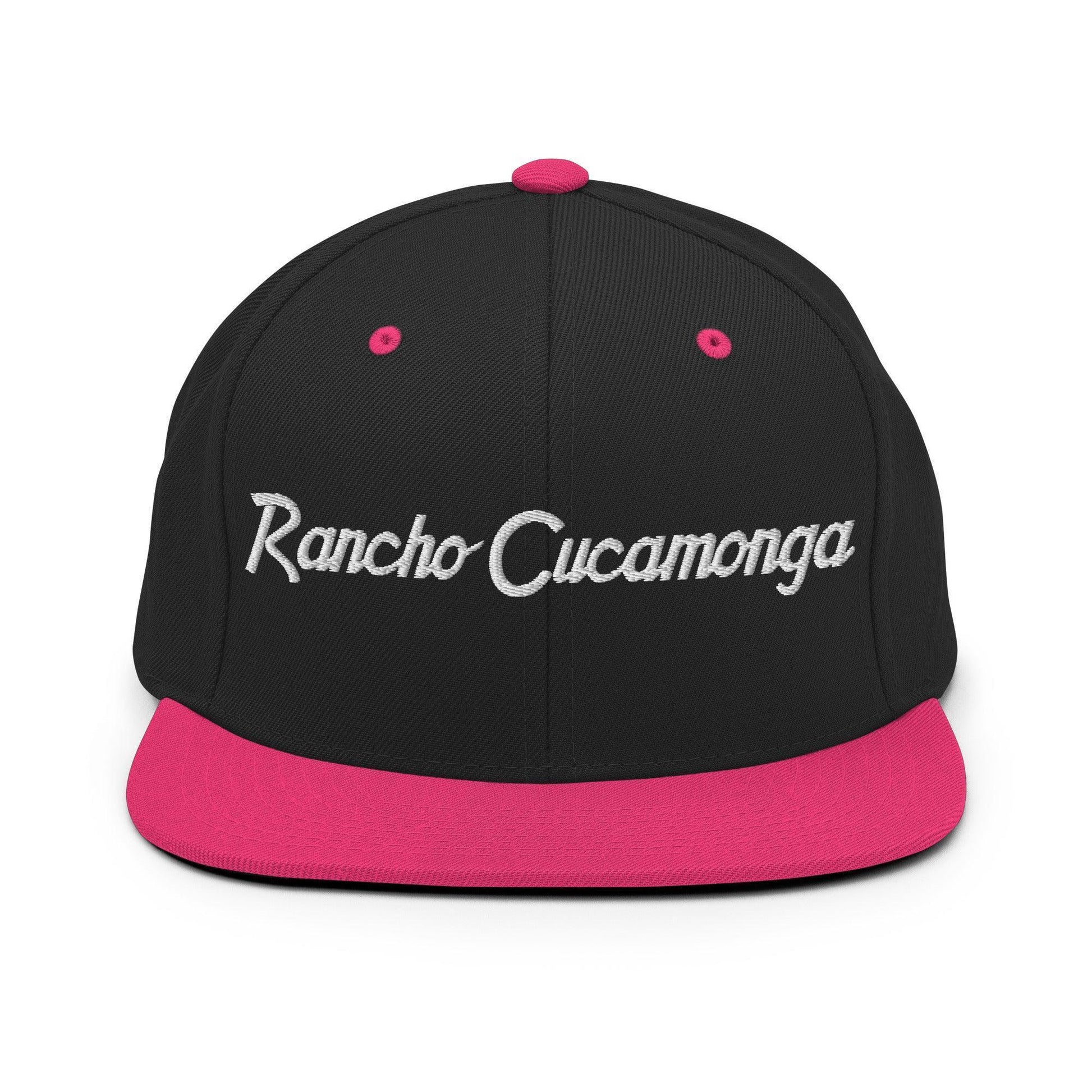 Rancho Cucamonga Script Snapback Hat Black/ Neon Pink