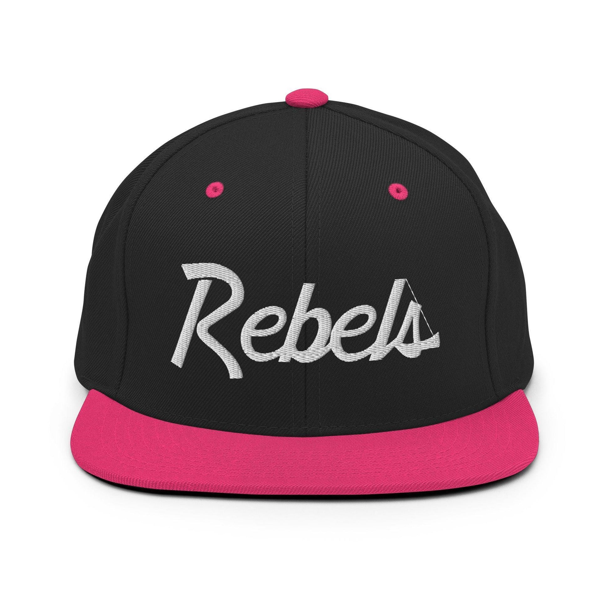 Rebels School Mascot Script Snapback Hat Black/ Neon Pink