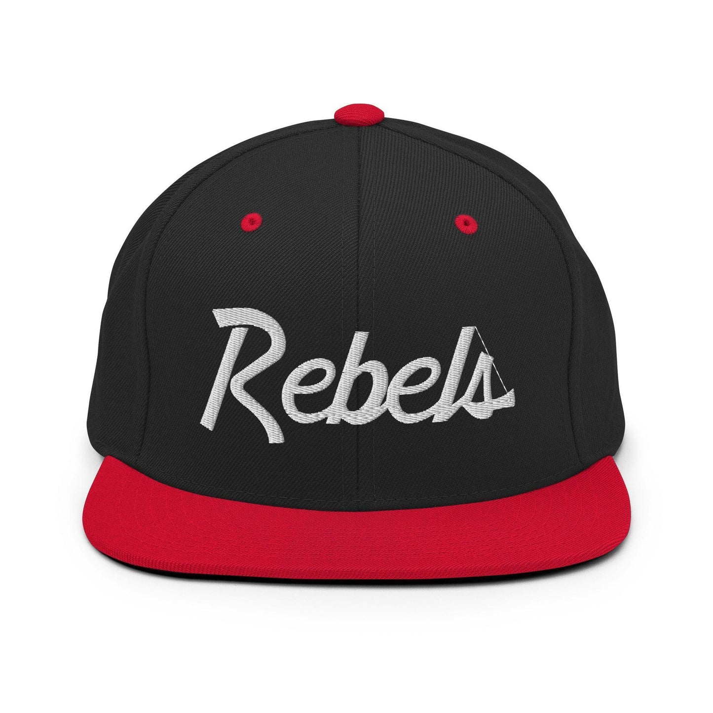 Rebels School Mascot Script Snapback Hat Black/ Red
