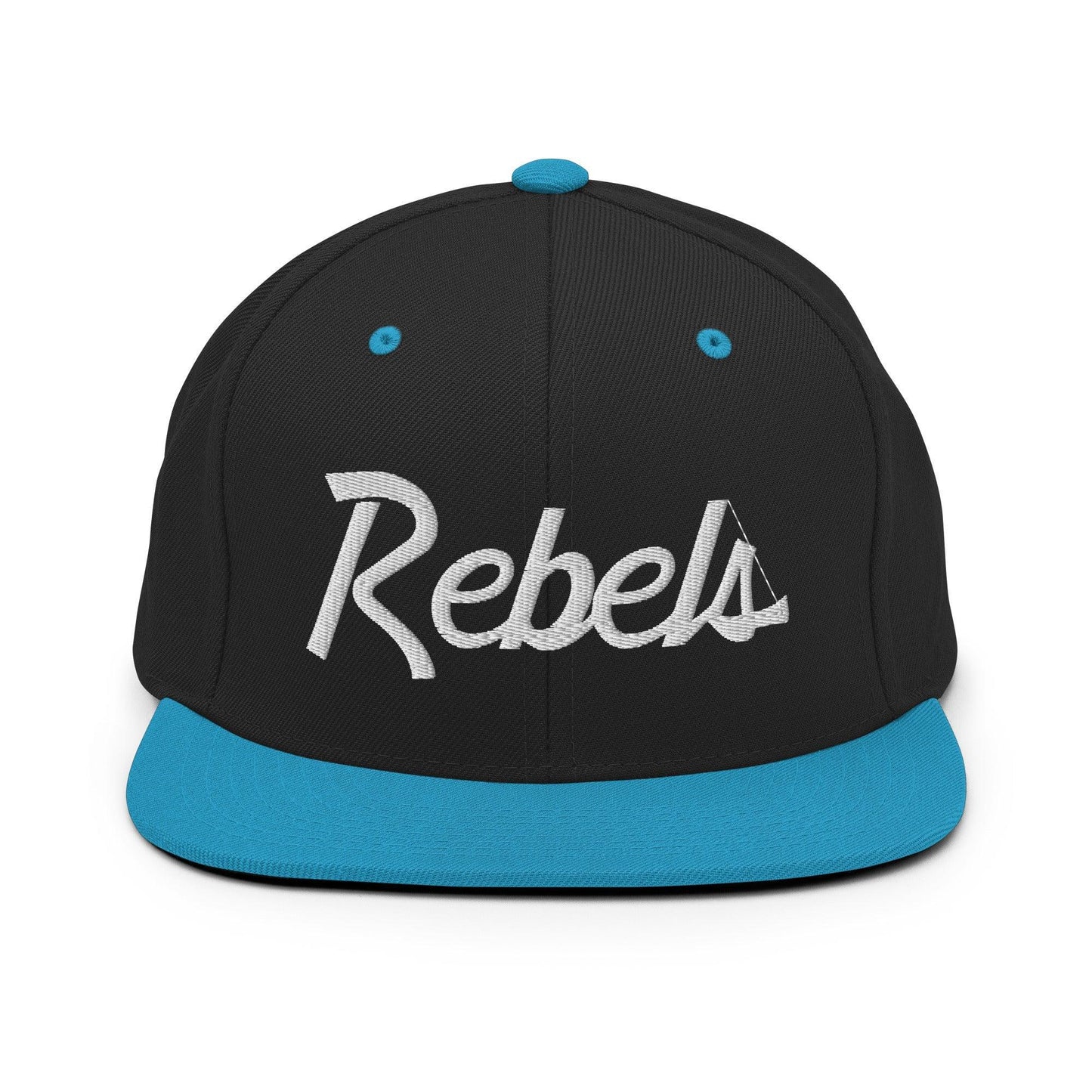 Rebels School Mascot Script Snapback Hat Black/ Teal