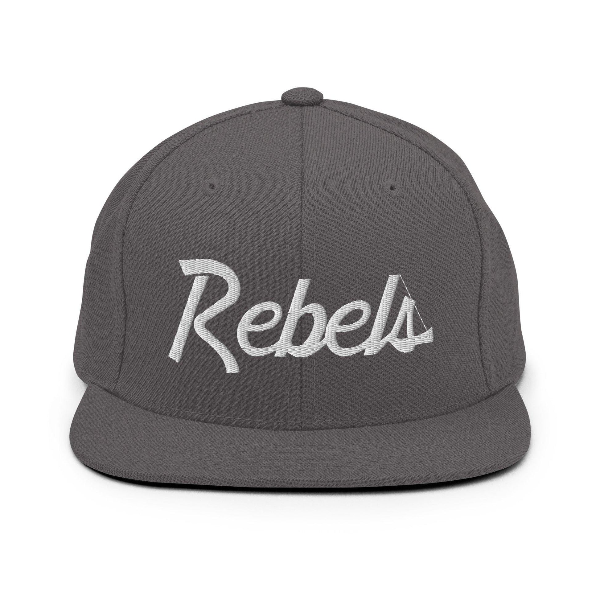 Rebels School Mascot Script Snapback Hat Dark Grey