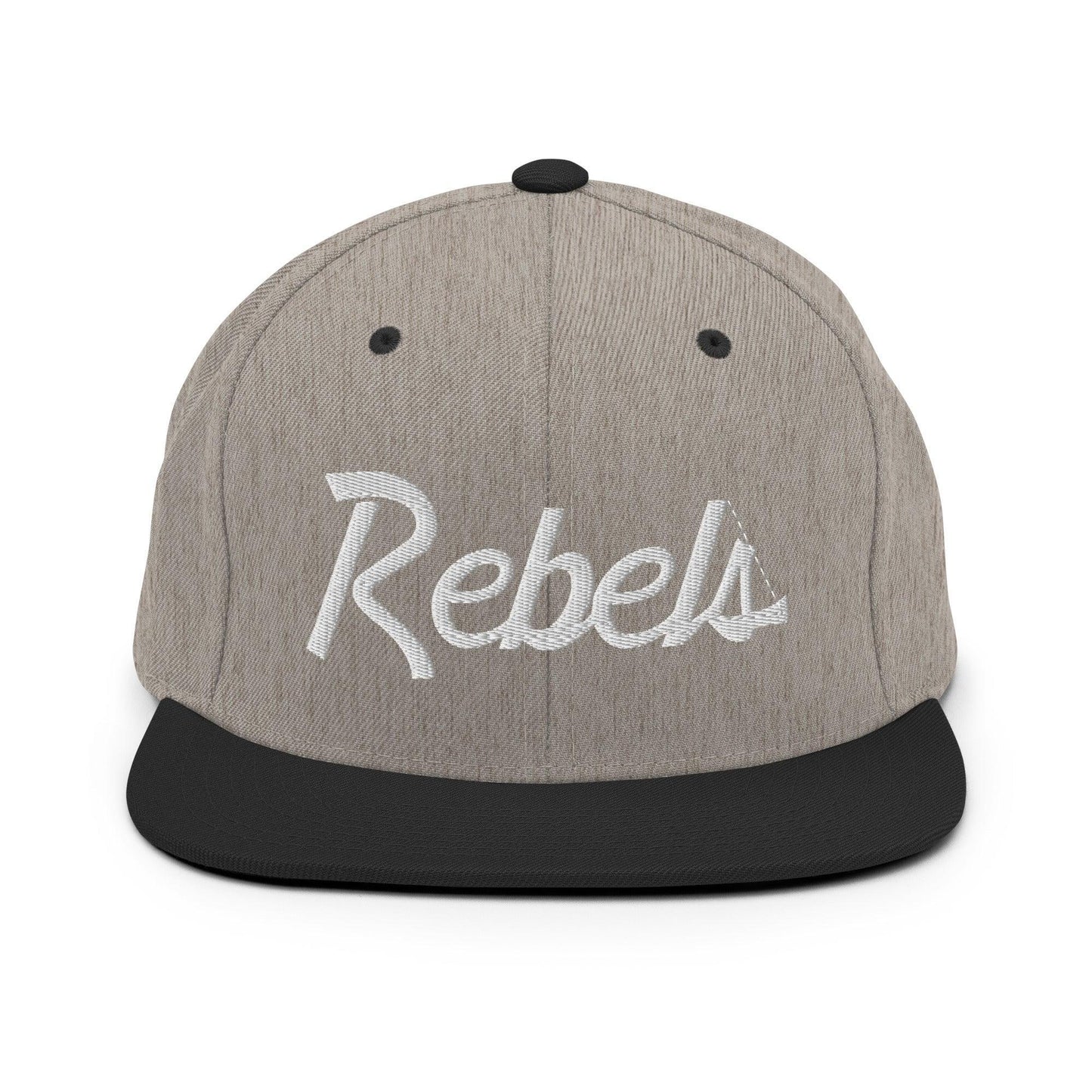 Rebels School Mascot Script Snapback Hat Heather/Black