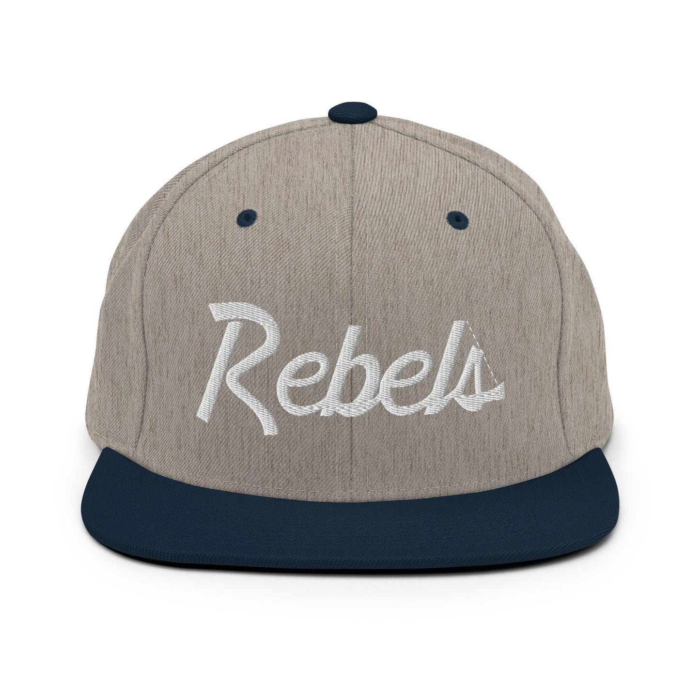 Rebels School Mascot Script Snapback Hat Heather Grey/ Navy