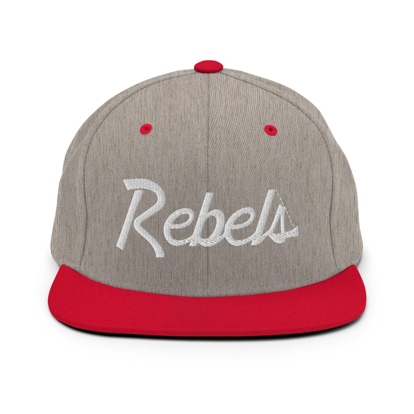 Rebels School Mascot Script Snapback Hat Heather Grey/ Red
