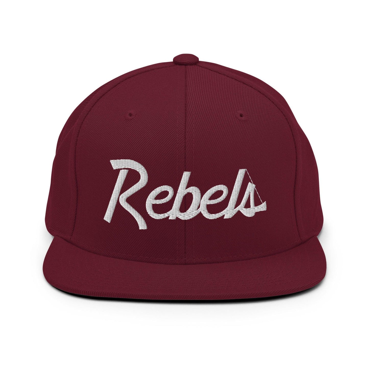 Rebels School Mascot Script Snapback Hat Maroon
