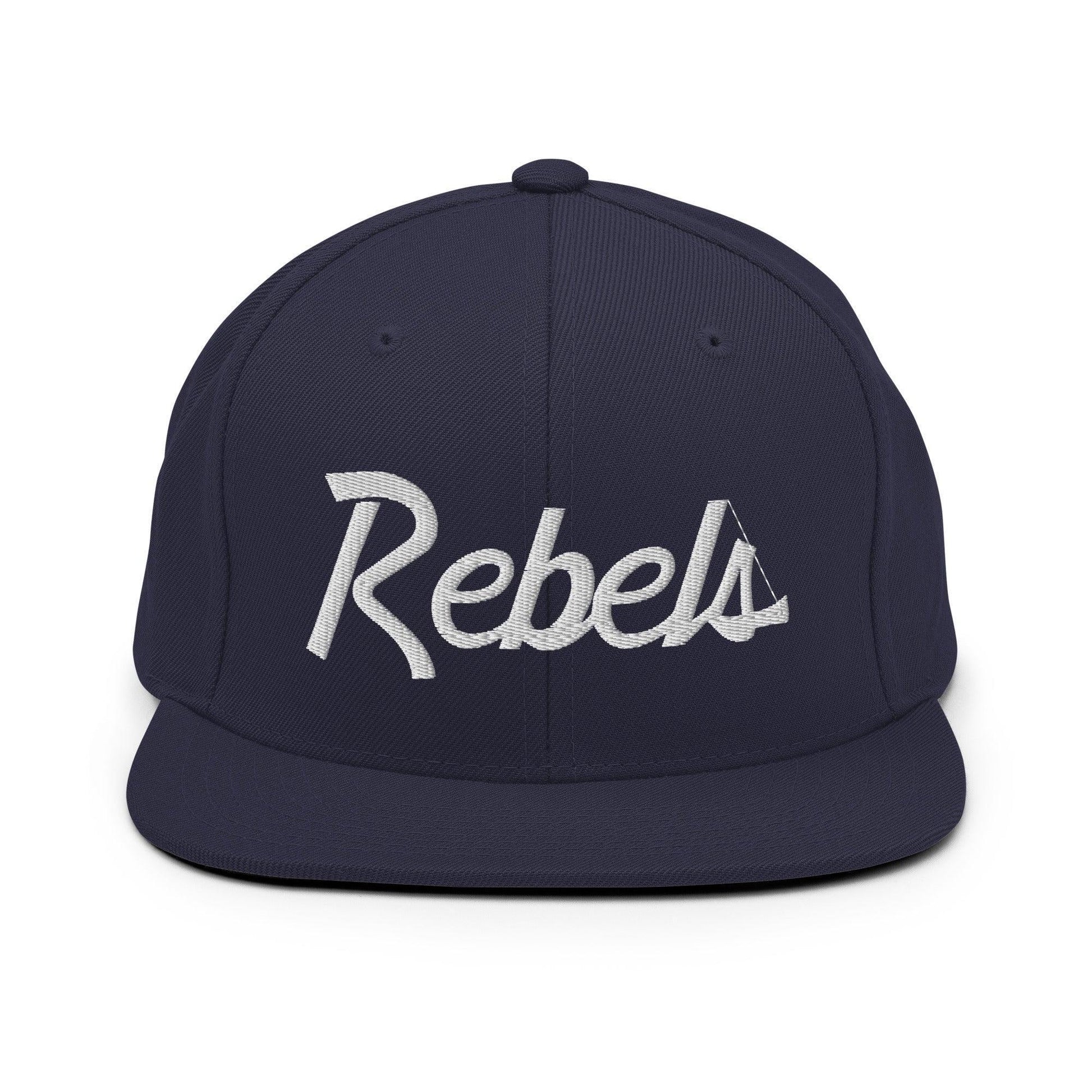 Rebels School Mascot Script Snapback Hat Navy