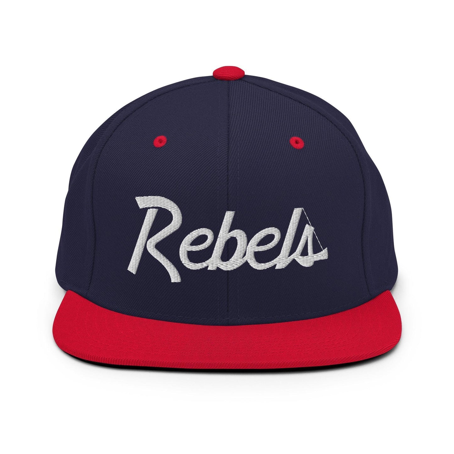 Rebels School Mascot Script Snapback Hat Navy/ Red