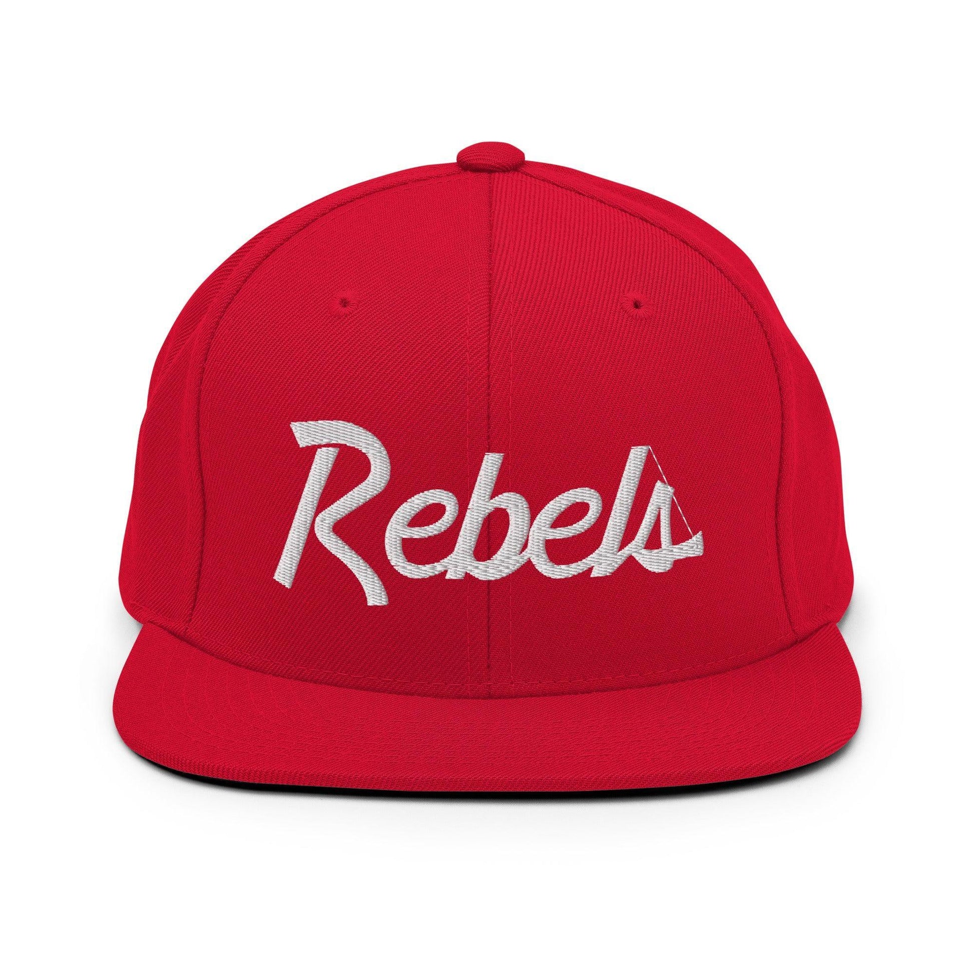 Rebels School Mascot Script Snapback Hat Red