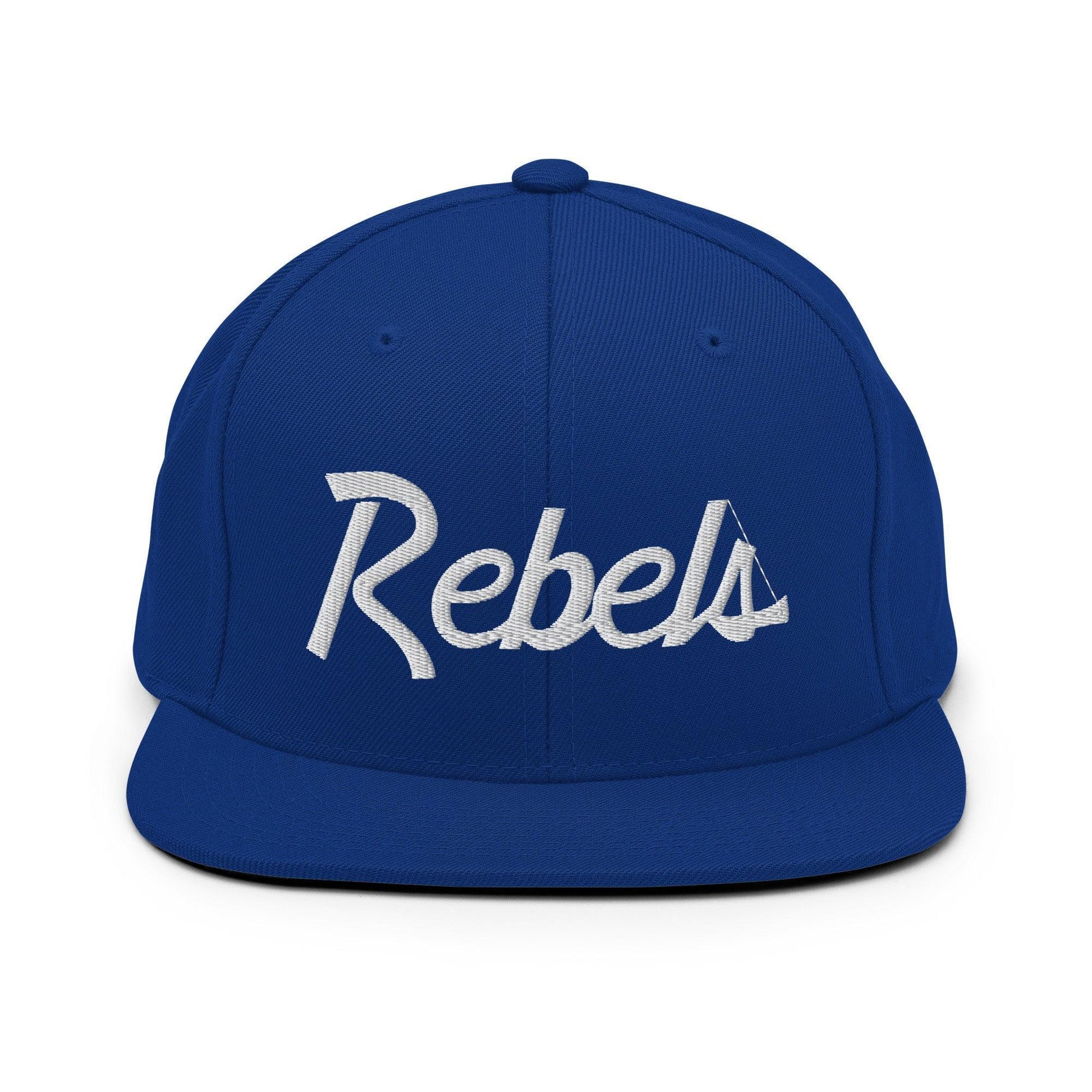 Rebels School Mascot Script Snapback Hat Royal Blue