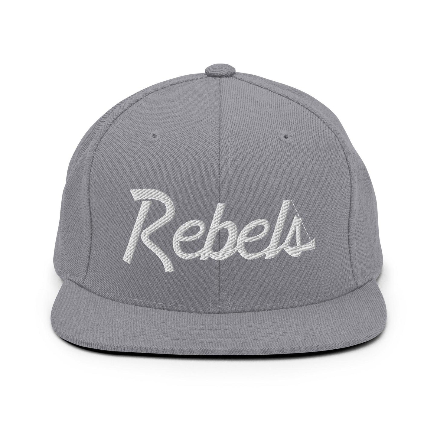 Rebels School Mascot Script Snapback Hat Silver