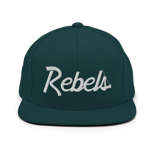 Rebels School Mascot Script Snapback Hat Spruce