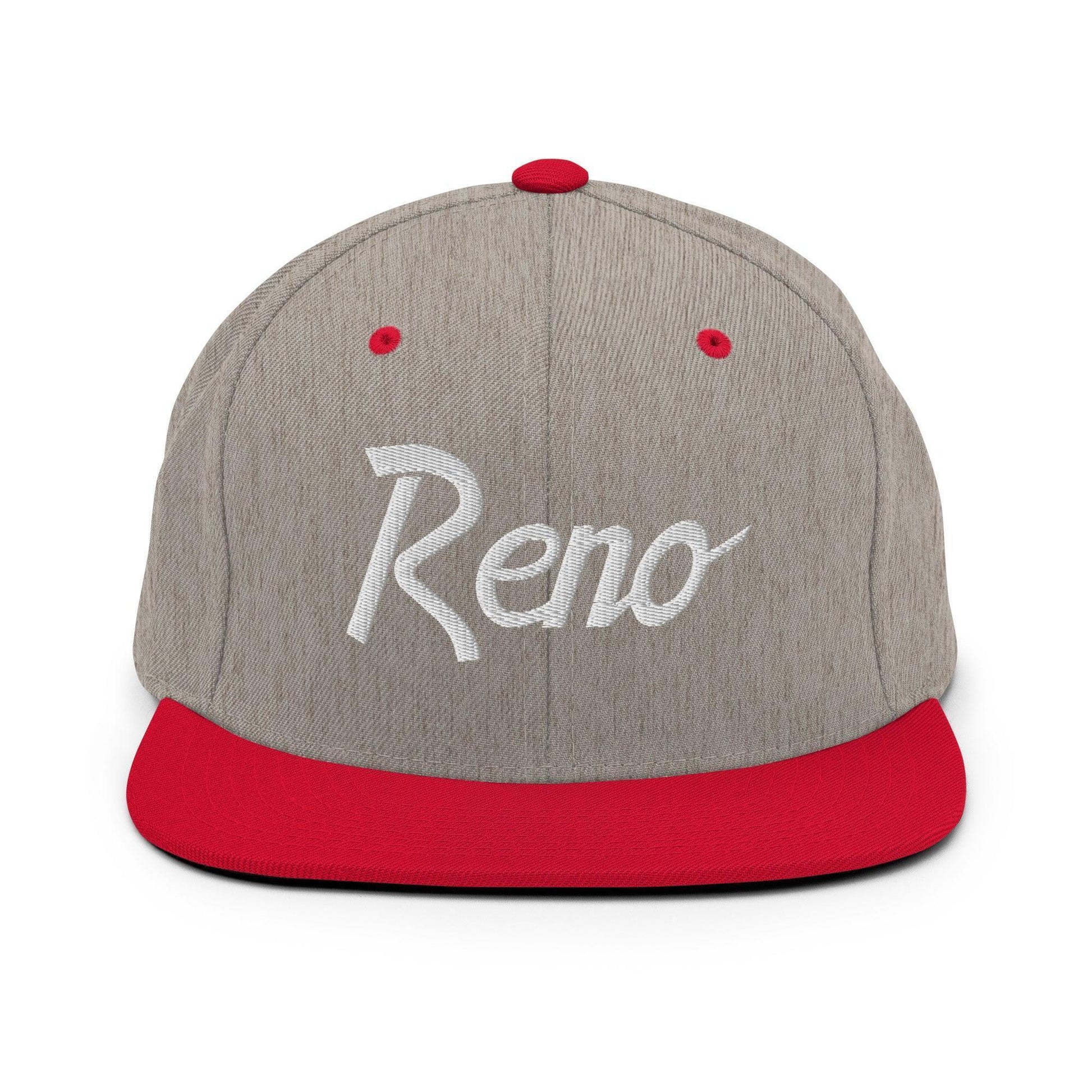 Reno Script Snapback Hat Heather Grey/ Red