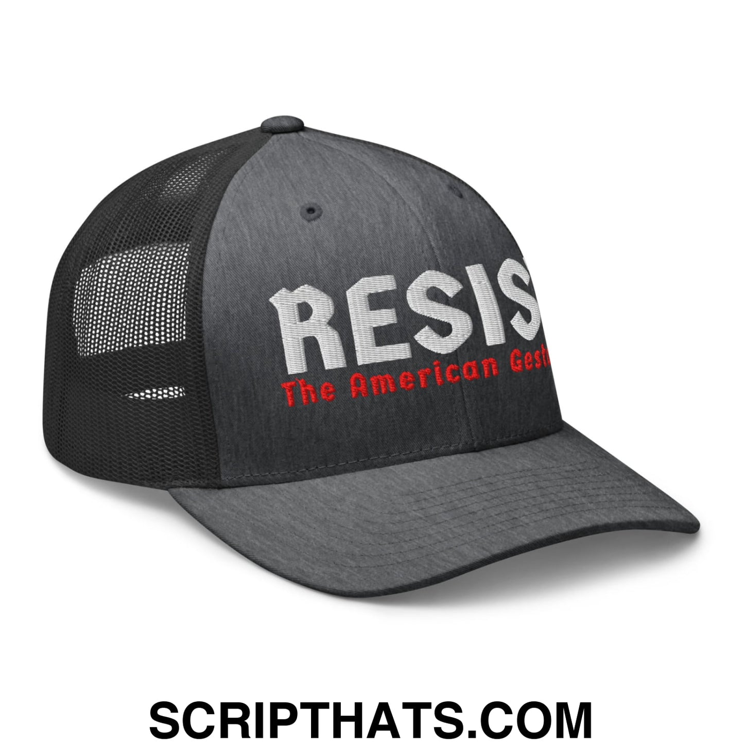 Resist The American Gestapo Embroidered Mesh Trucker Hat Dark Heather Gray