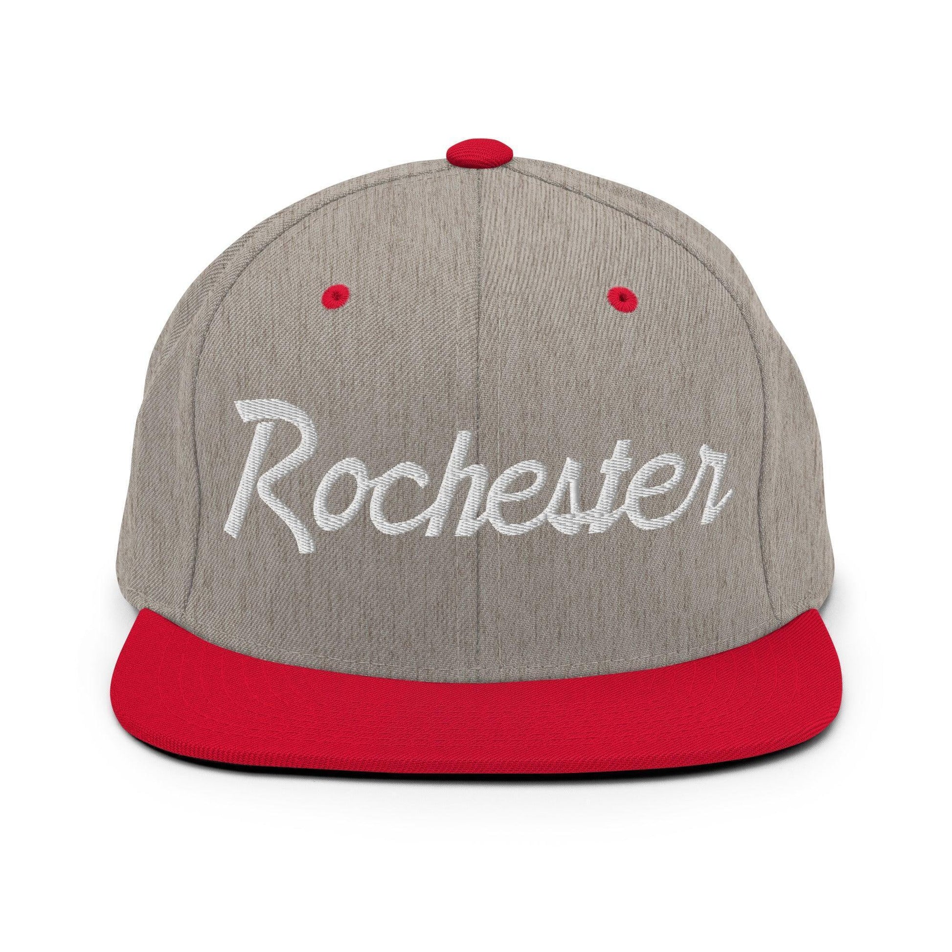 Rochester Script Snapback Hat Heather Grey/ Red