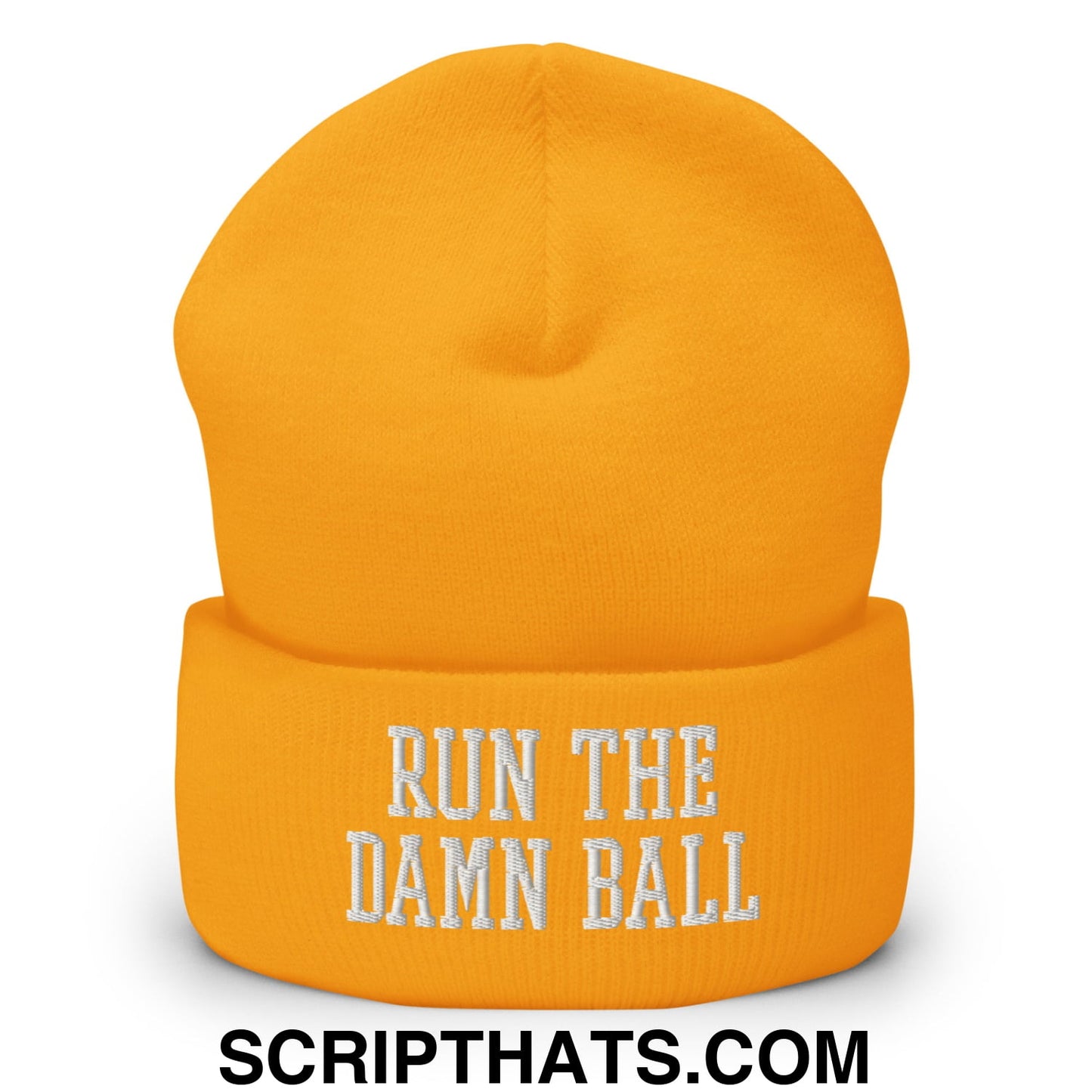 Run The Damn Ball Embroidered Cuffed Knit Beanie Gold