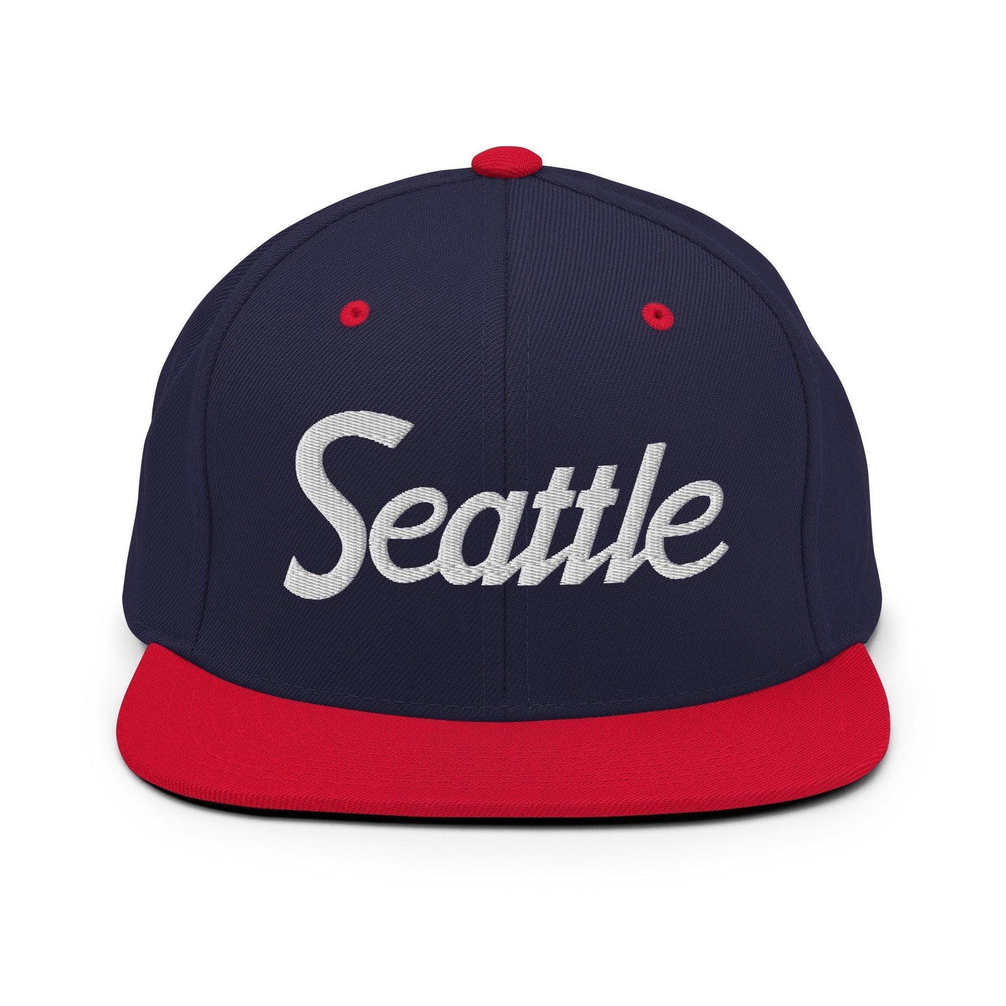 Seattle Script Snapback Hat Navy/ Red