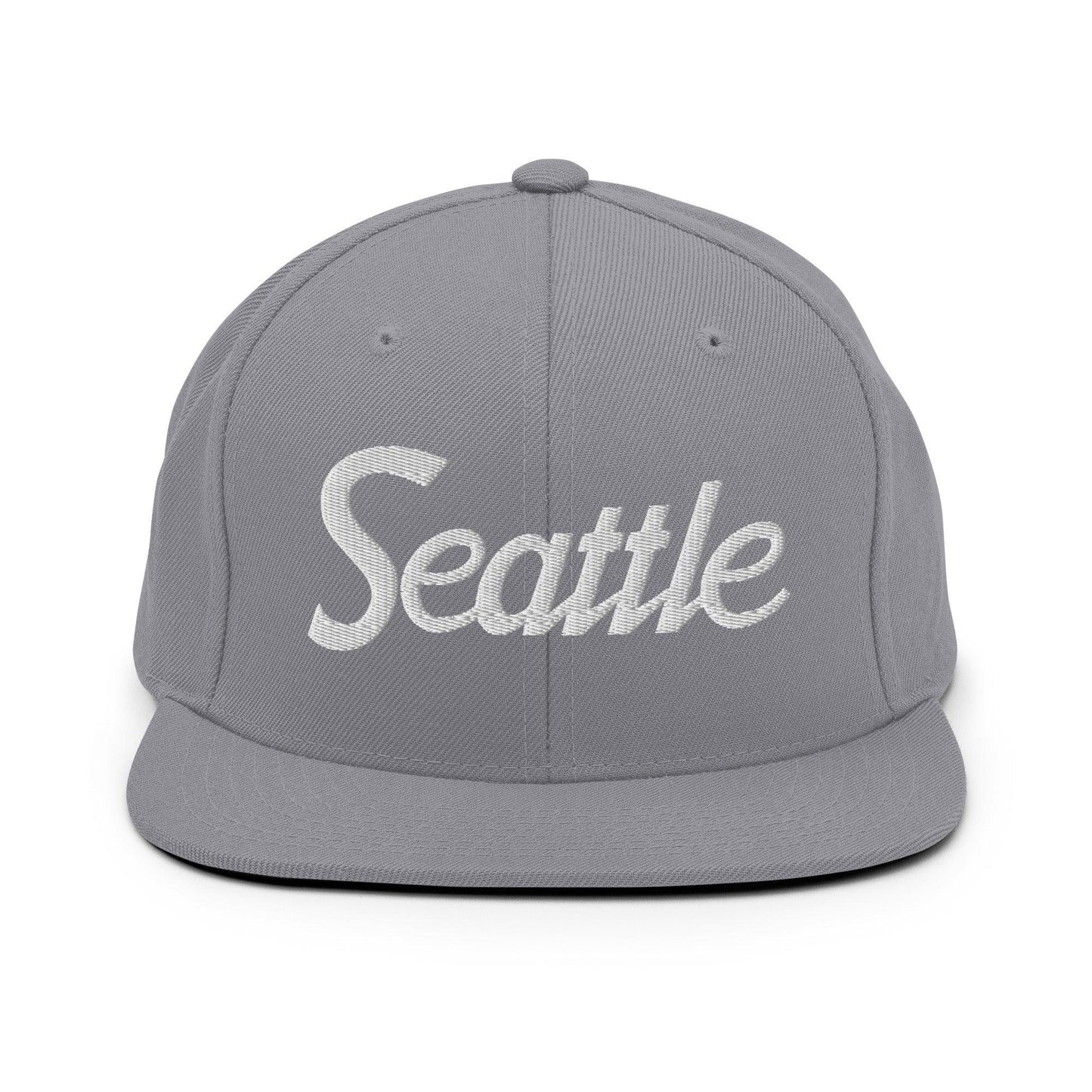 Seattle Script Snapback Hat Silver