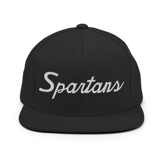 Spartans School Mascot Script Snapback Hat Black