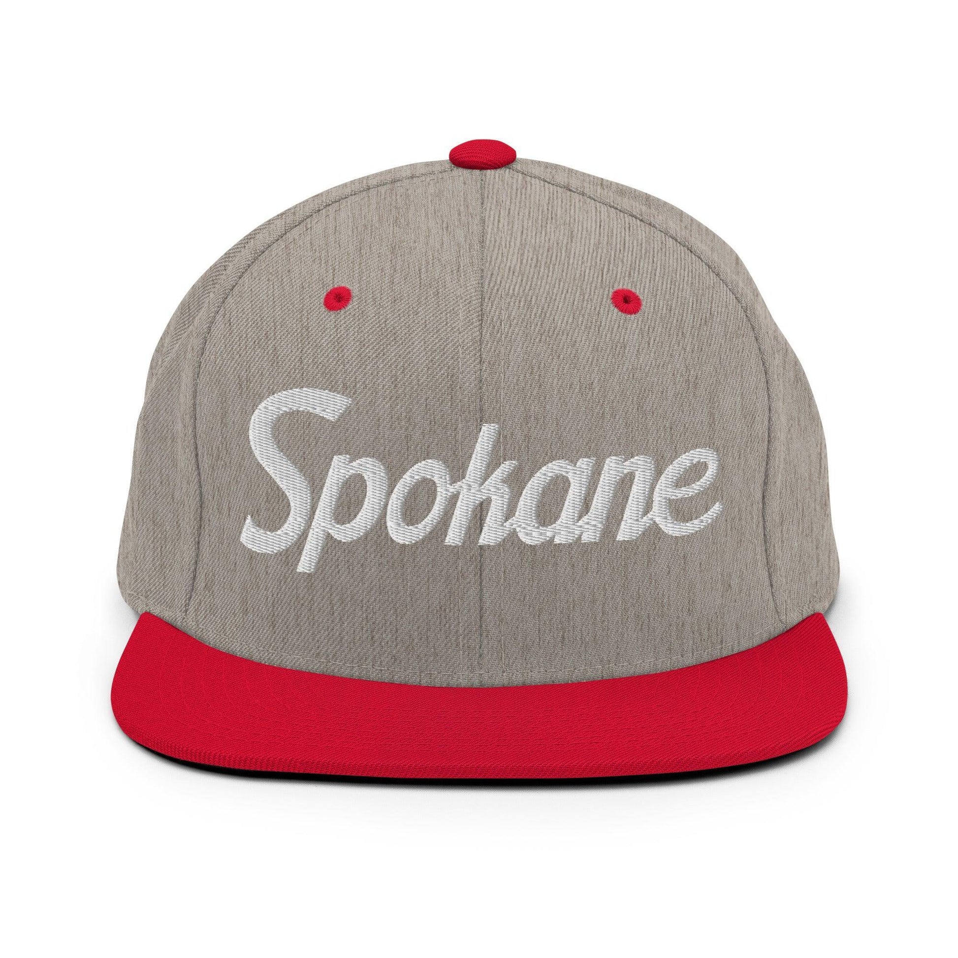 Spokane Script Snapback Hat Heather Grey/ Red