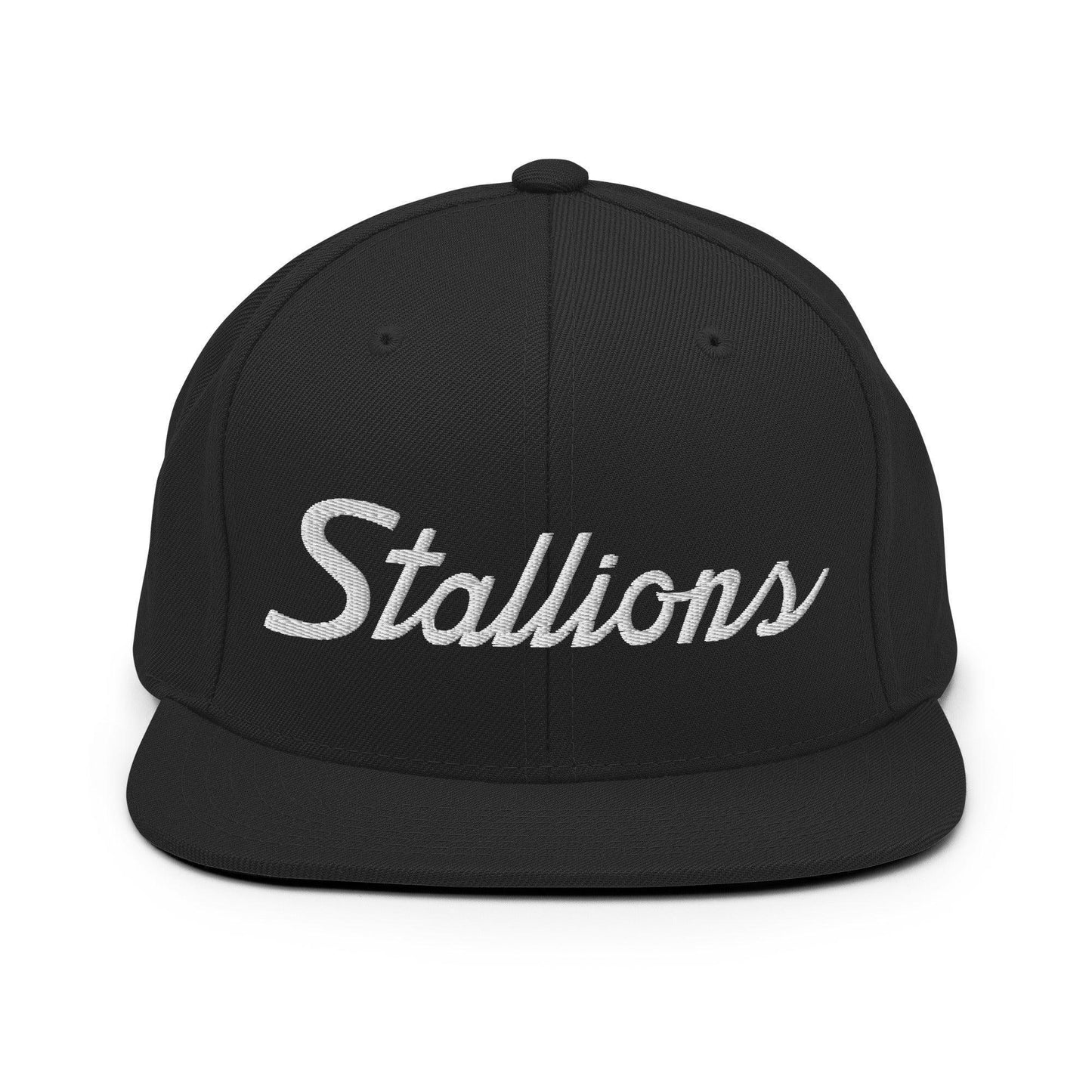 Stallions School Mascot Script Snapback Hat Black