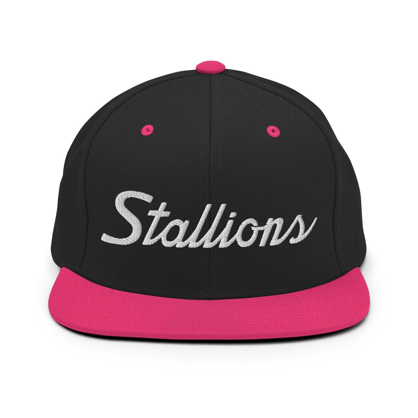 Stallions School Mascot Script Snapback Hat Black/ Neon Pink