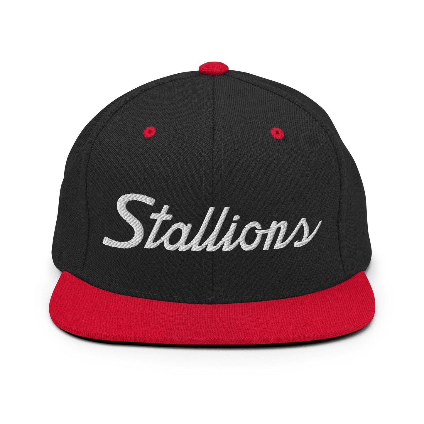 Stallions School Mascot Script Snapback Hat Black/ Red