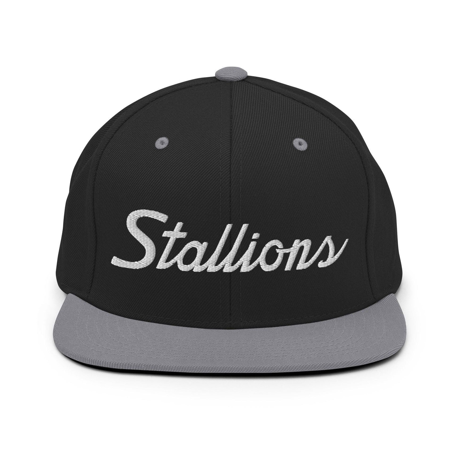 Stallions School Mascot Script Snapback Hat Black/ Silver