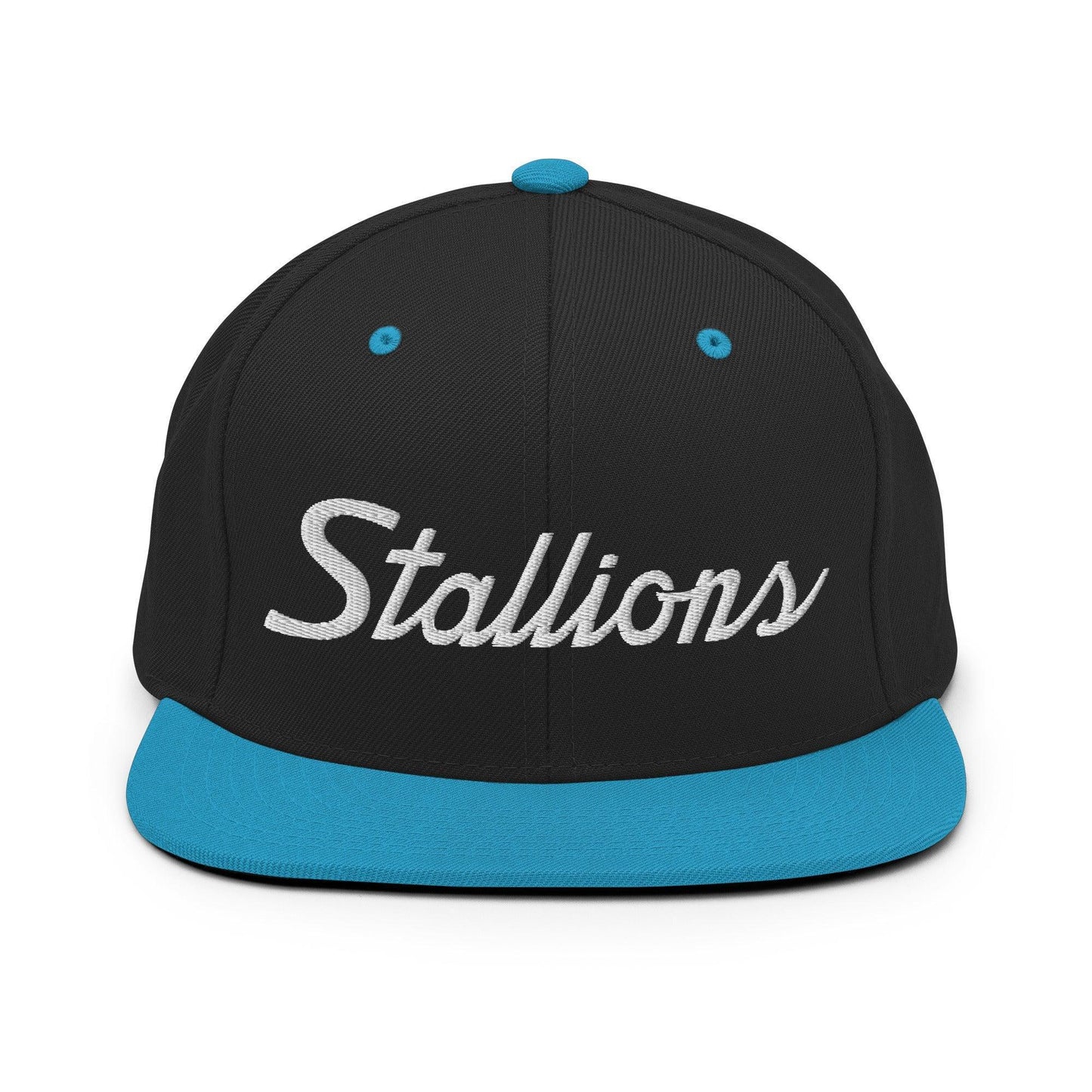 Stallions School Mascot Script Snapback Hat Black/ Teal
