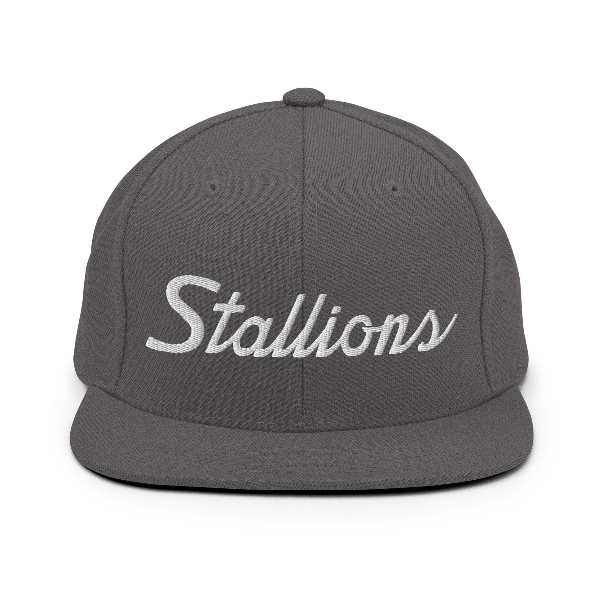 Stallions School Mascot Script Snapback Hat Dark Grey