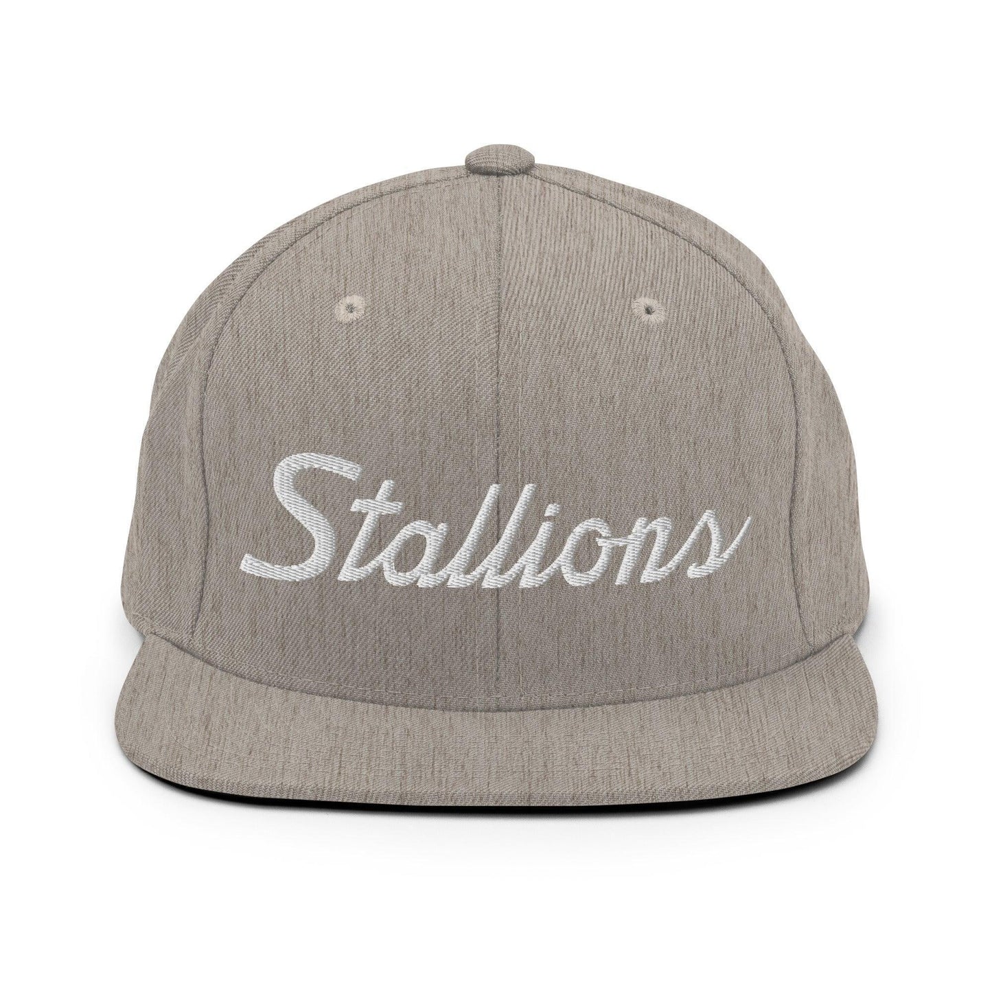 Stallions School Mascot Script Snapback Hat Heather Grey