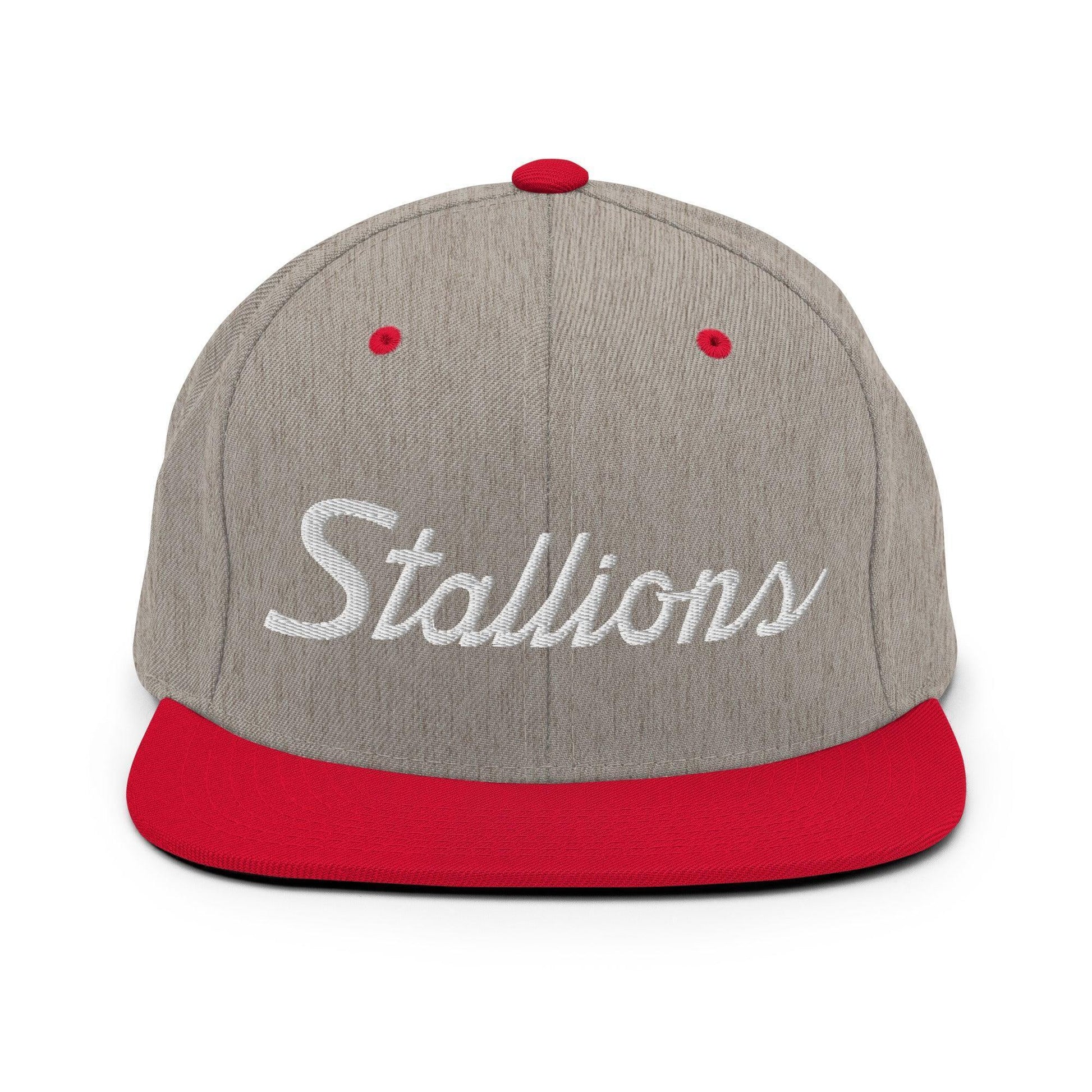 Stallions School Mascot Script Snapback Hat Heather Grey/ Red