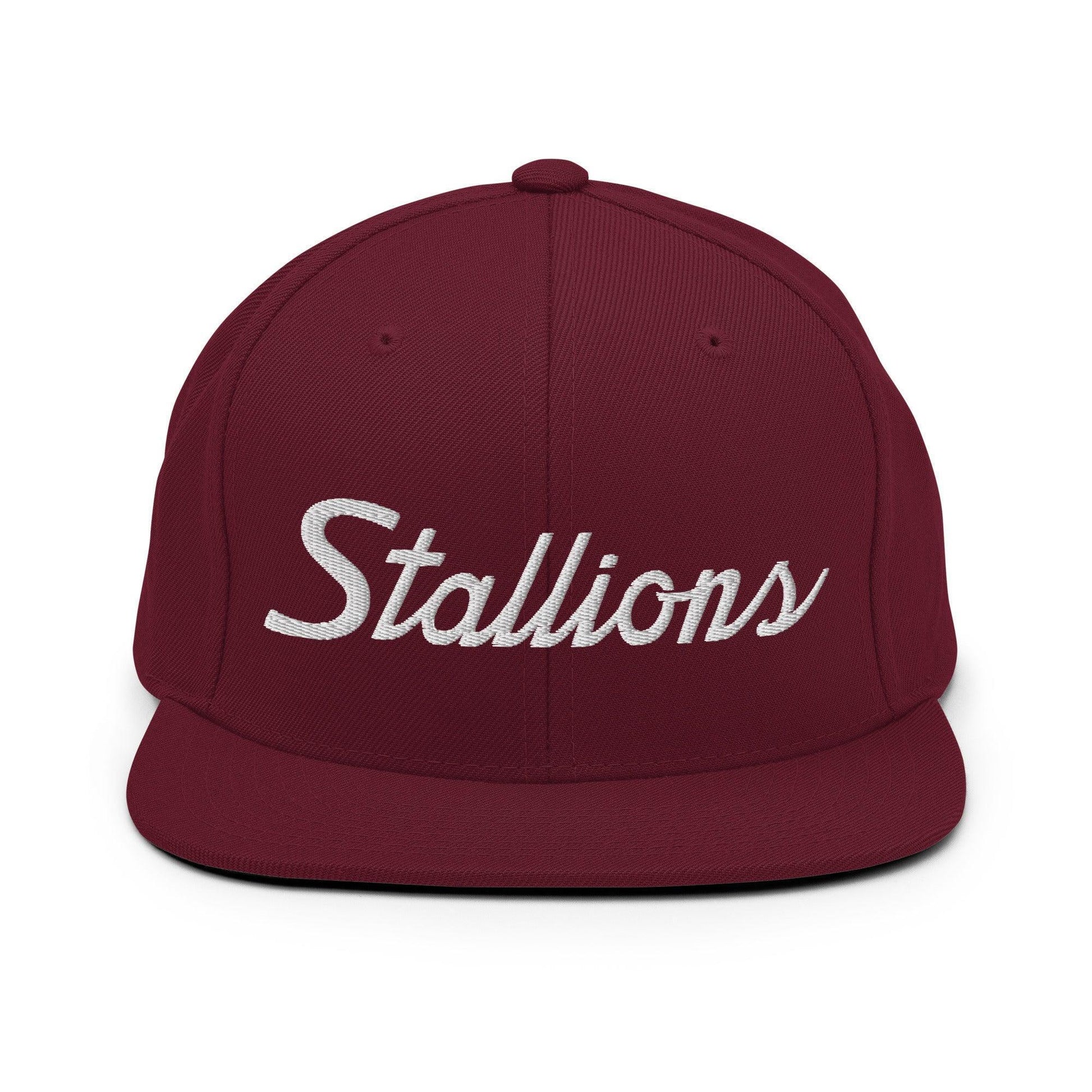 Stallions School Mascot Script Snapback Hat Maroon