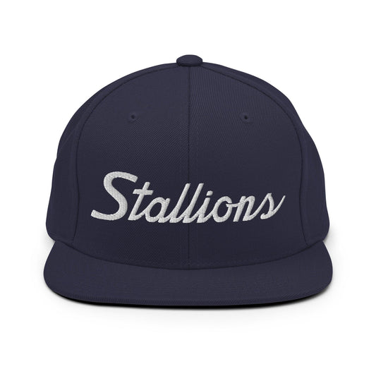 Stallions School Mascot Script Snapback Hat Navy