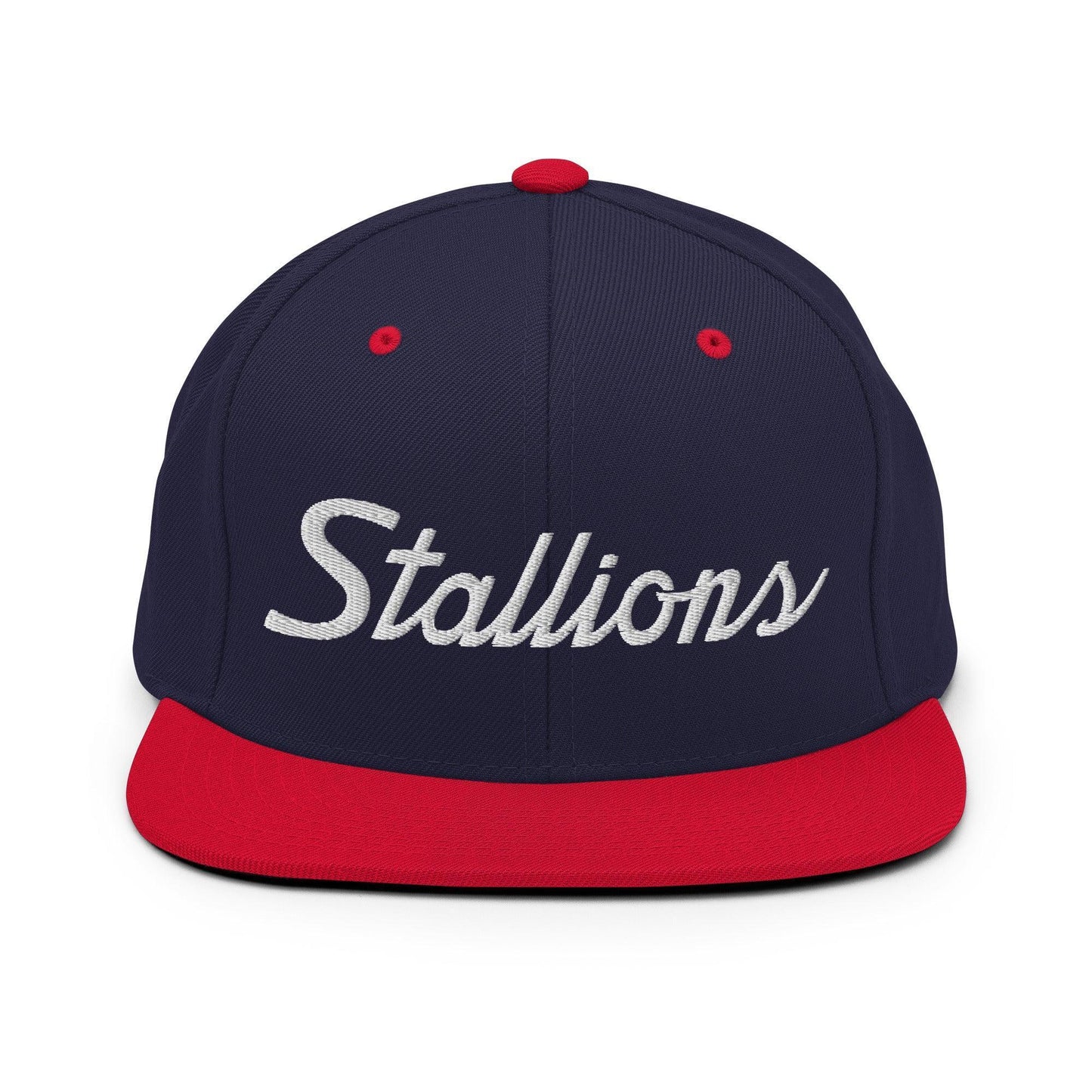 Stallions School Mascot Script Snapback Hat Navy/ Red